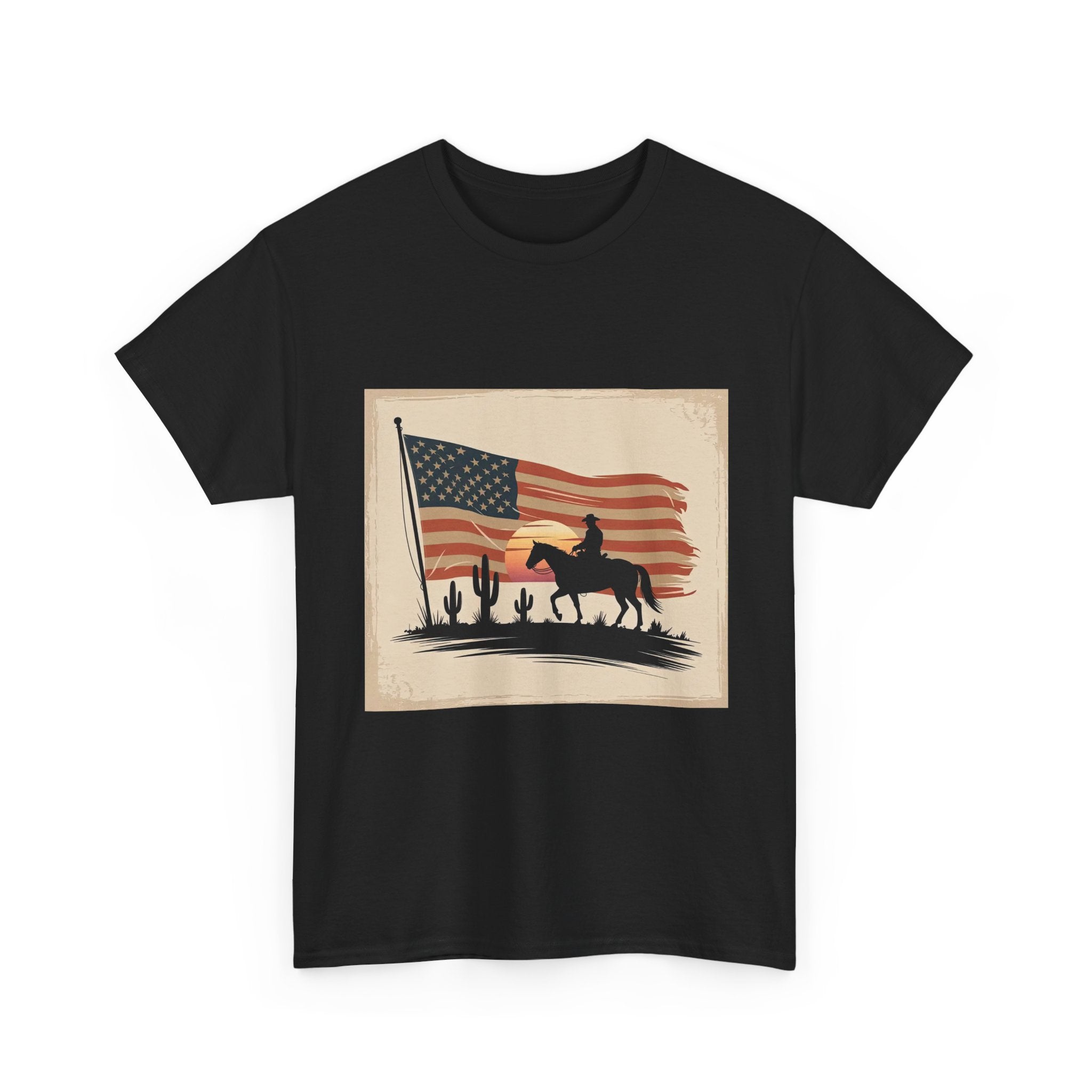 Vintage Cowboy American Flag T- Shirt Printify