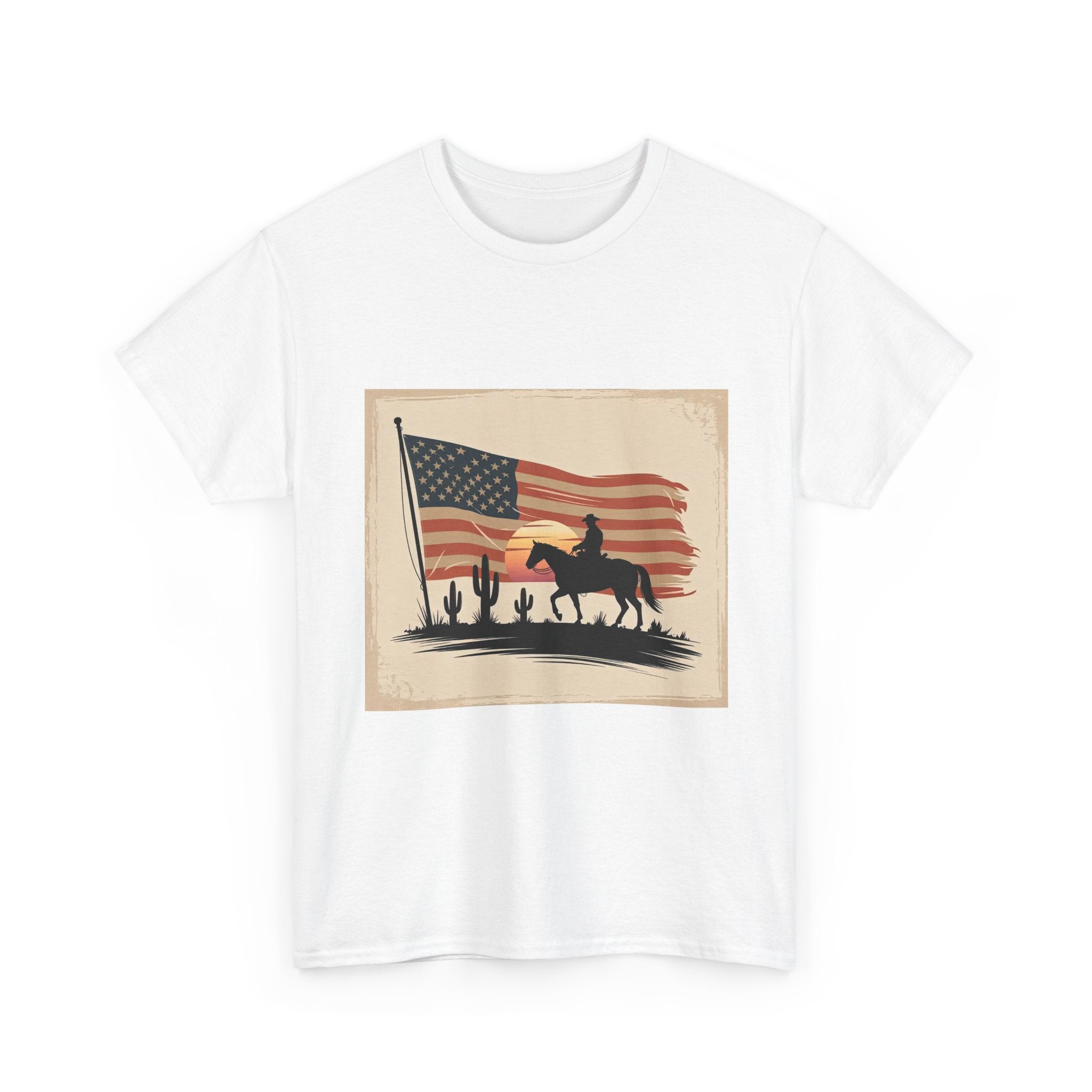 Vintage Cowboy American Flag T- Shirt Printify