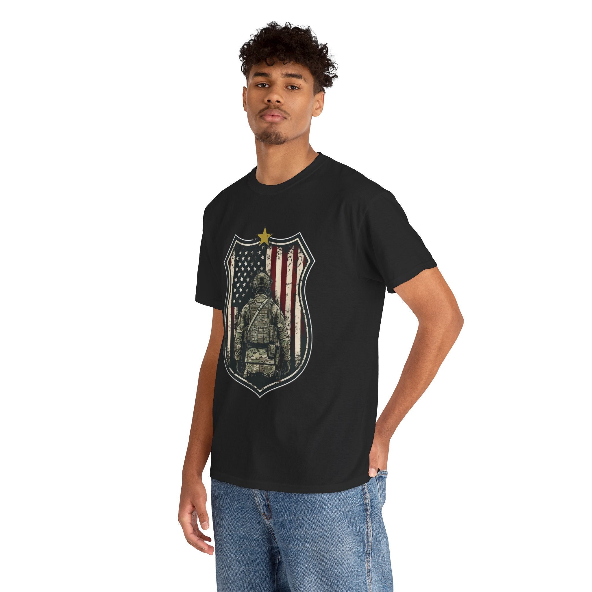 Patriotic American Soldier Shield T- Shirt Printify