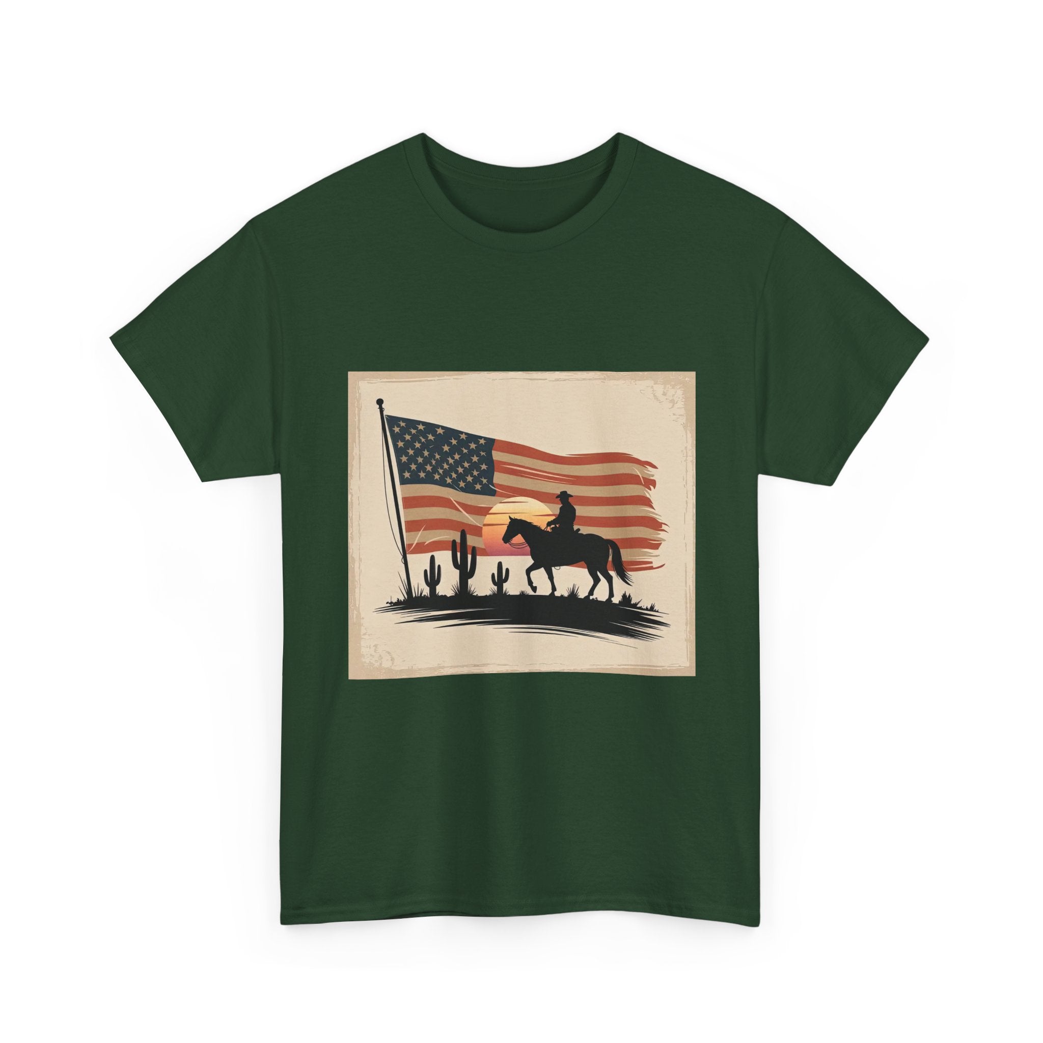 Vintage Cowboy American Flag T- Shirt Printify