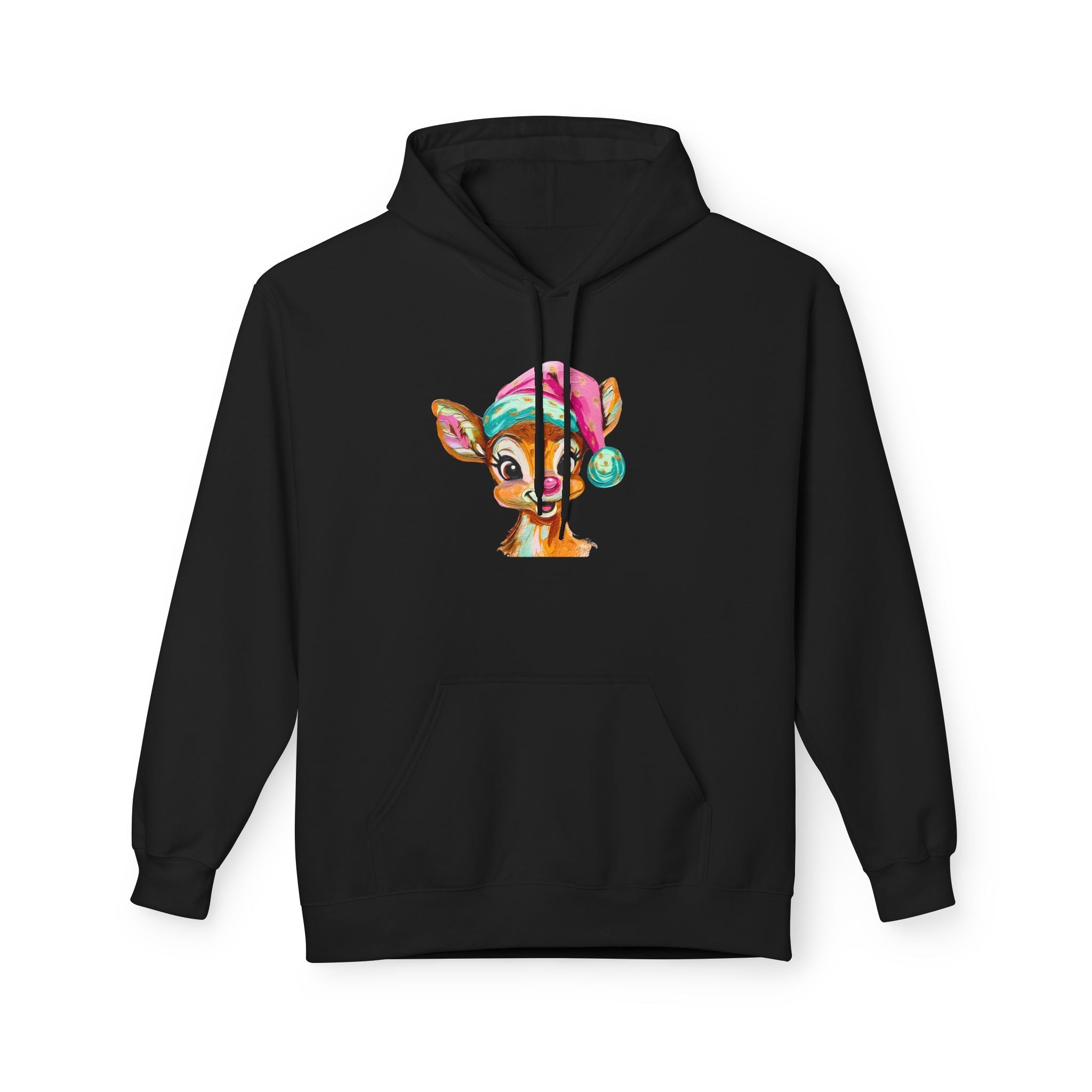 Festive Cute Reindeer Face Hoodie Printify
