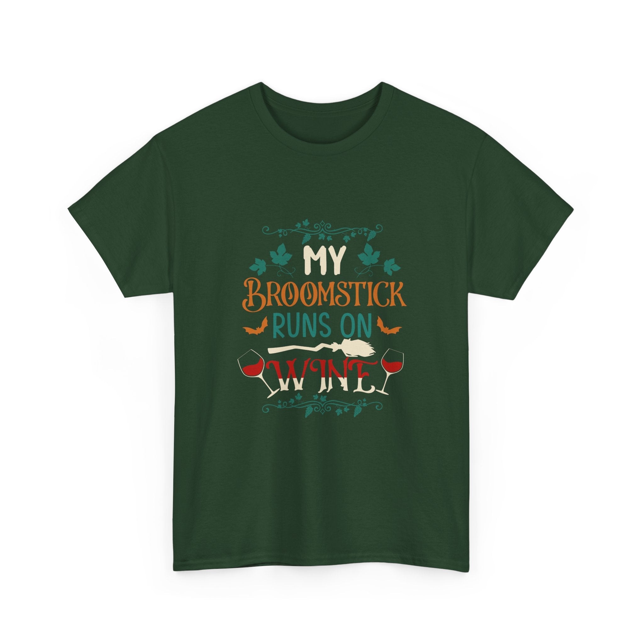 My Broomstick Runs on Wine Halloween T- Shirt Printify
