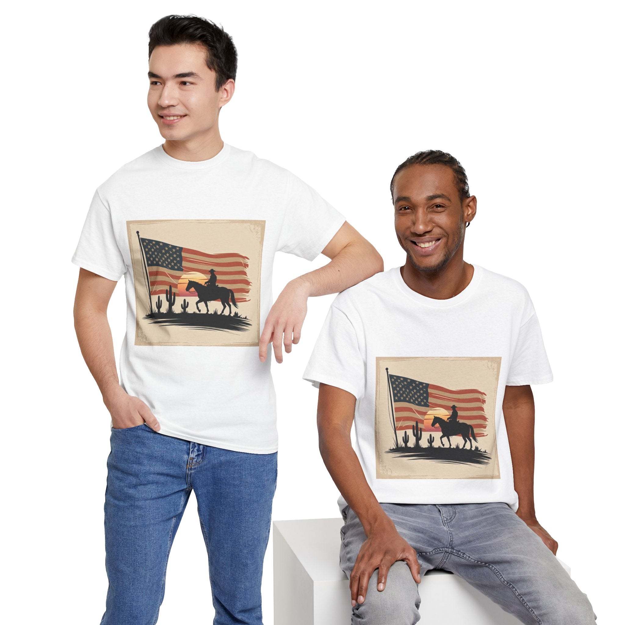 Vintage Cowboy American Flag T- Shirt Printify