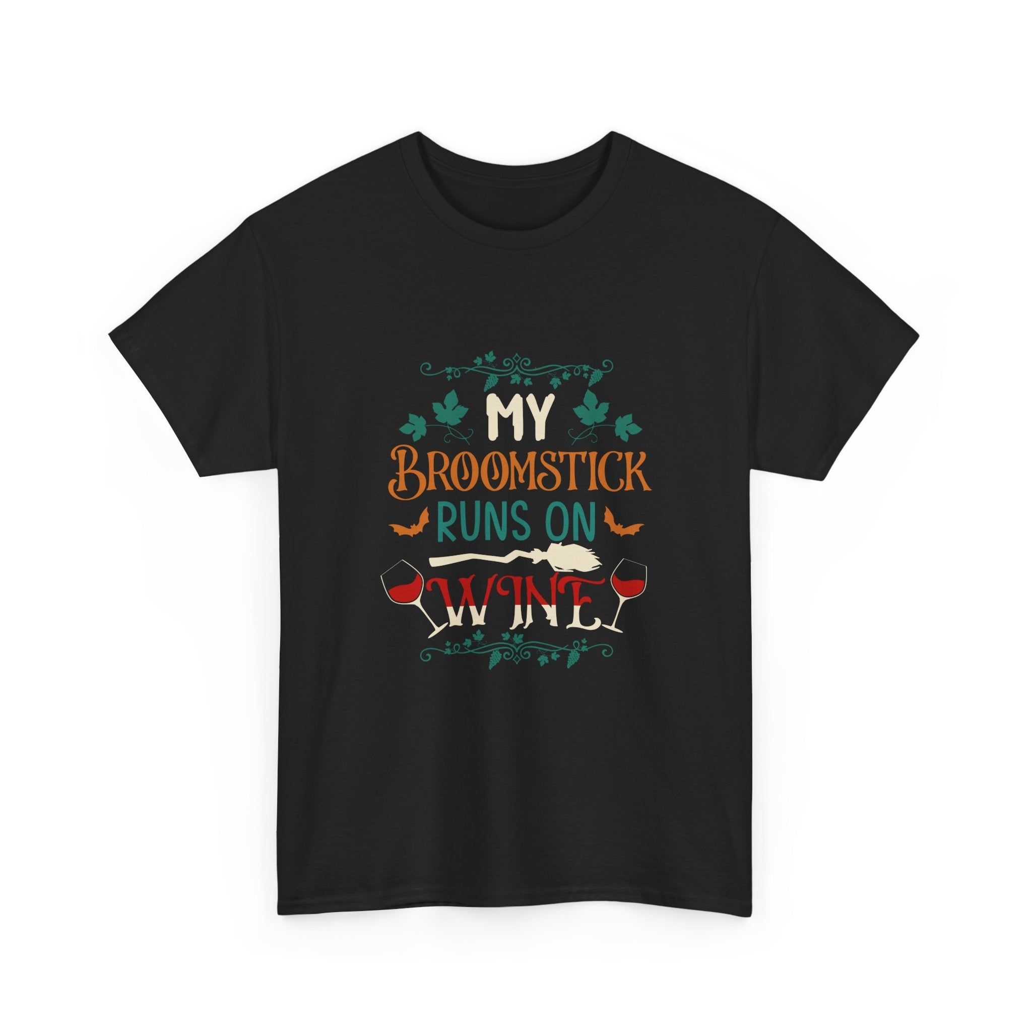 My Broomstick Runs on Wine Halloween T- Shirt Printify