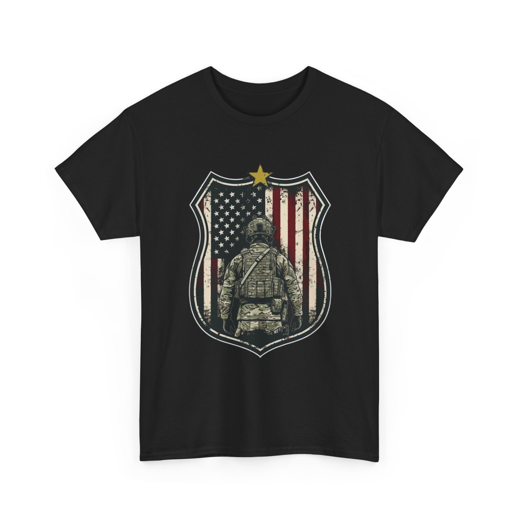 Patriotic American Soldier Shield T- Shirt Printify