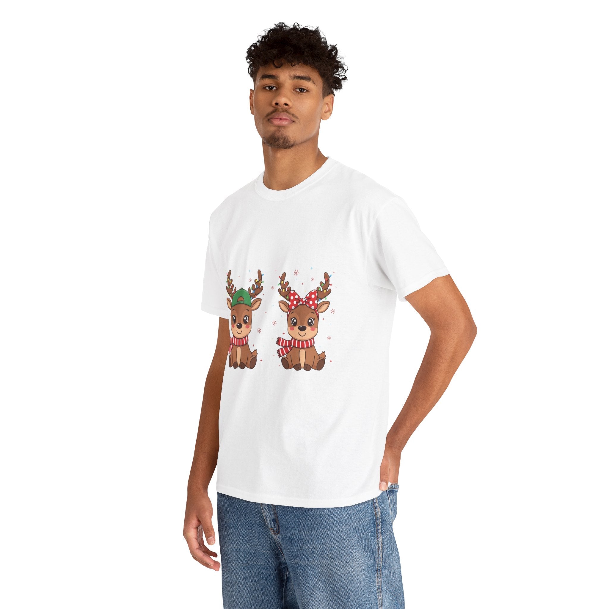 Festive Reindeer Christmas T- Shirt Printify
