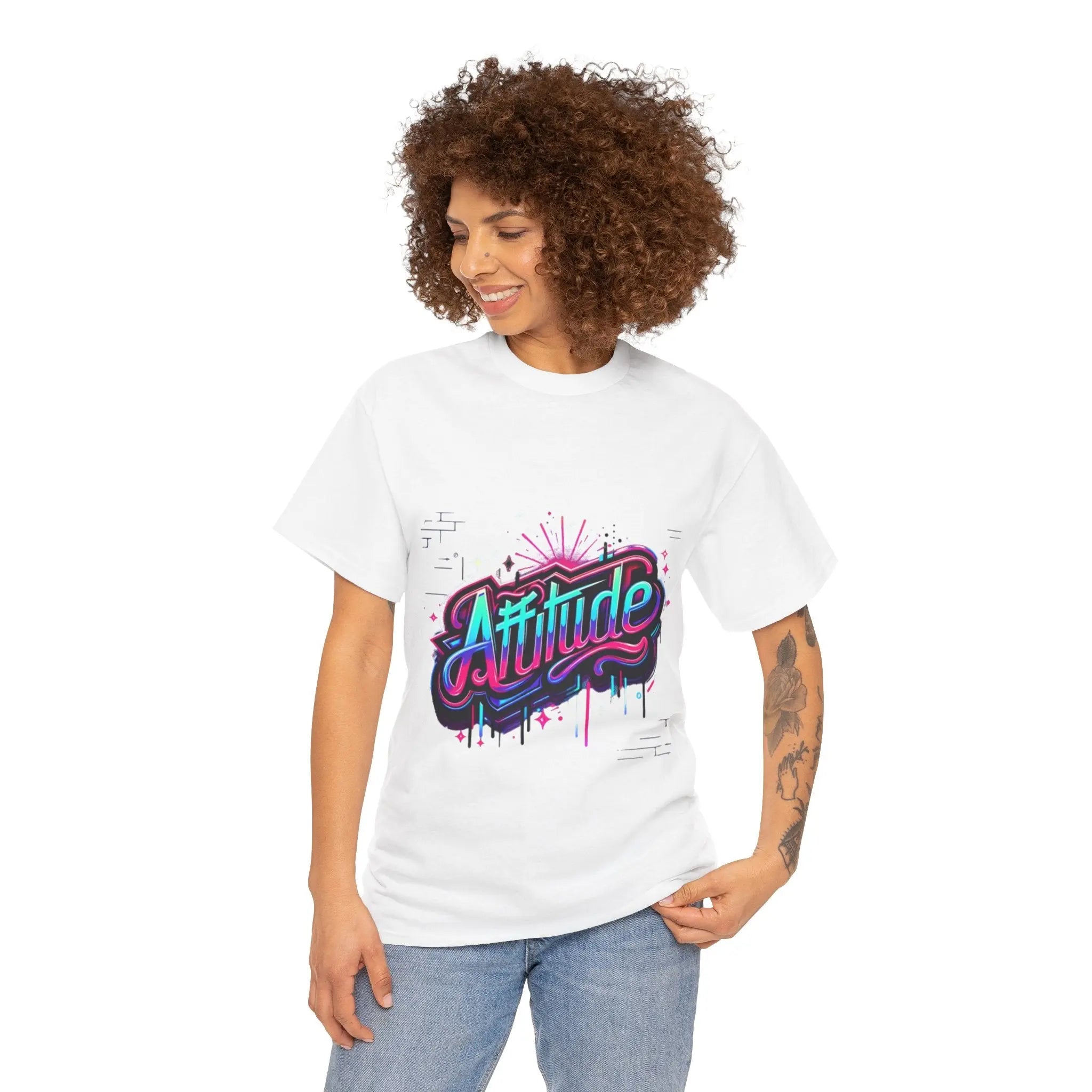 Attitude White Cotton Tee - Crafted Looks