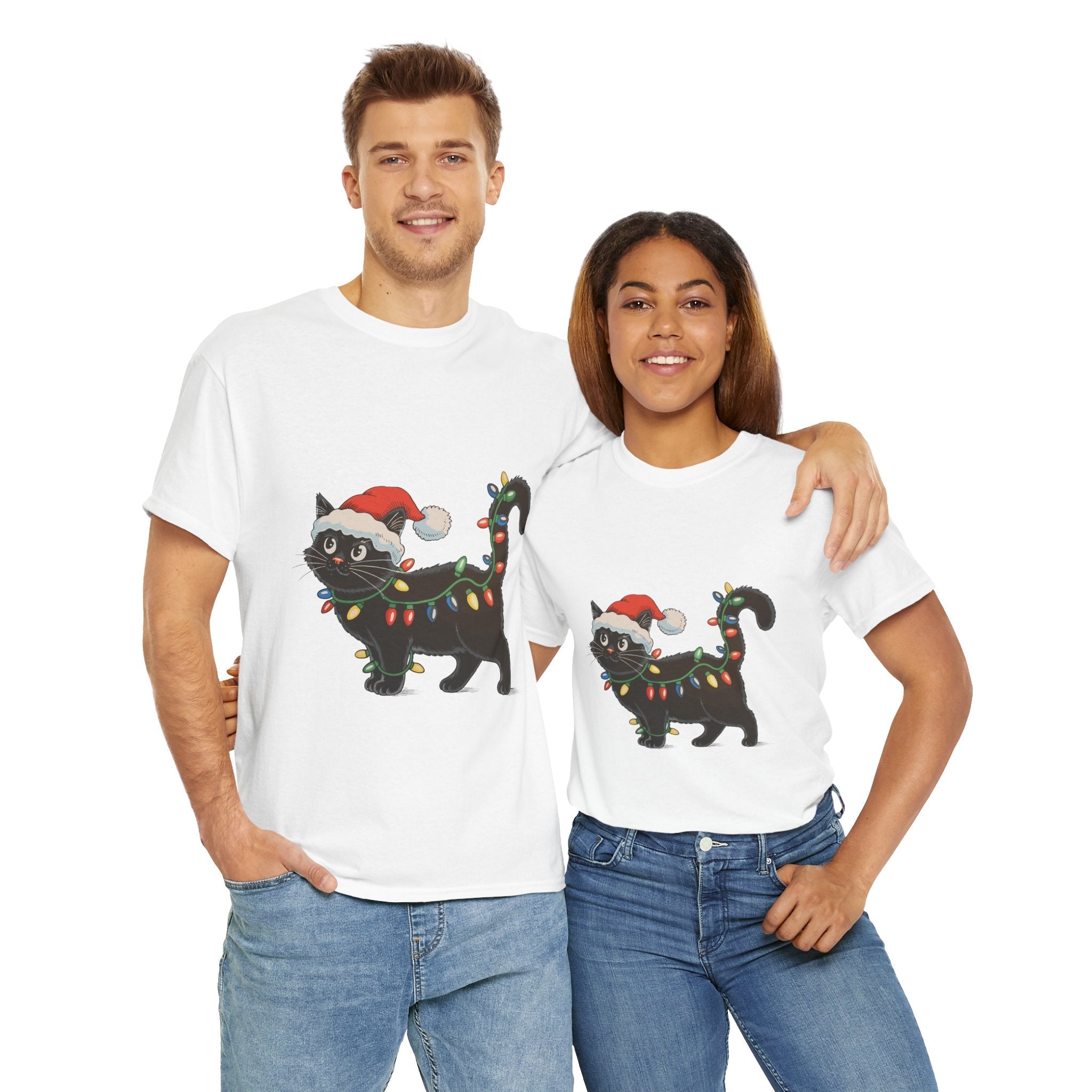 Festive Cat Christmas T-Shirt Printify