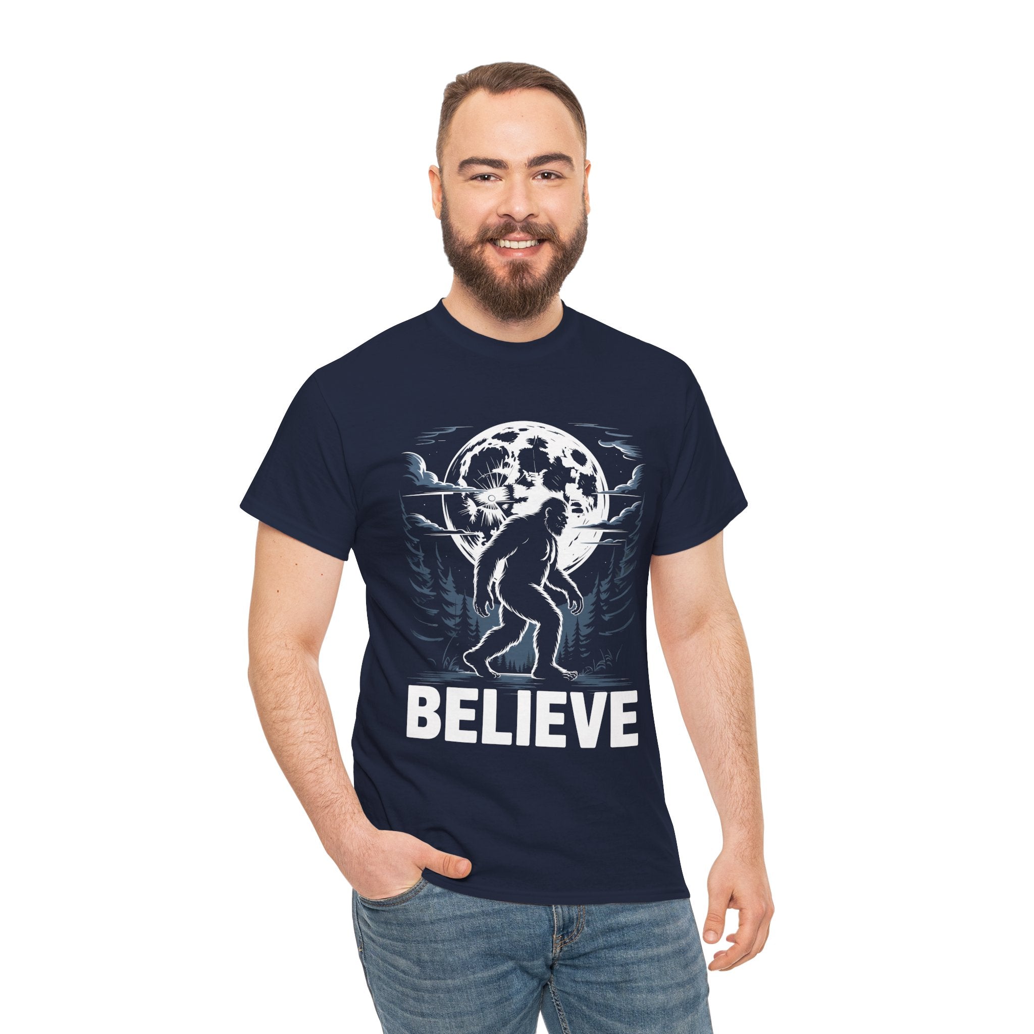 Moonlit Believer Bigfoot Lover T- Shirt Printify