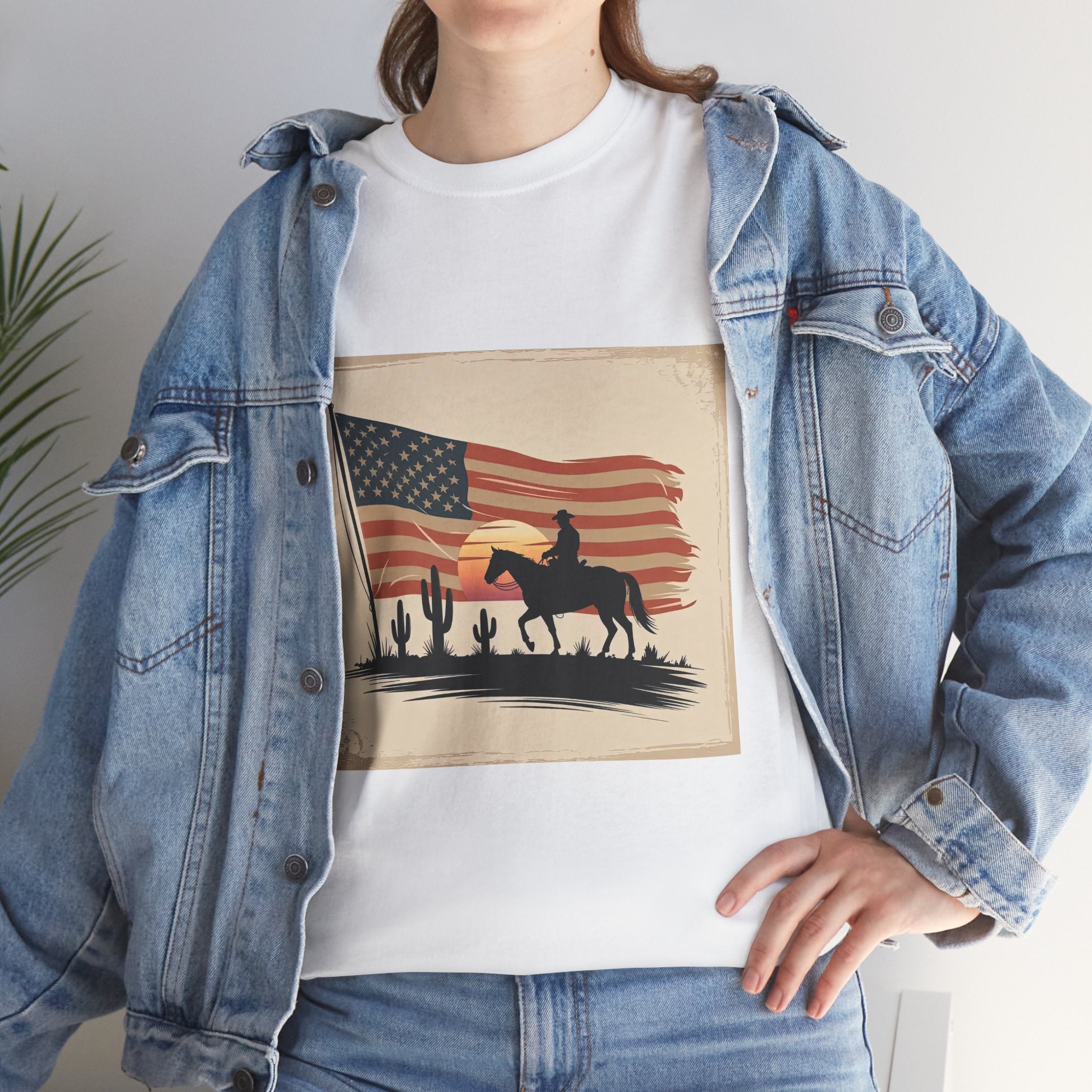 Vintage Cowboy American Flag T- Shirt Printify