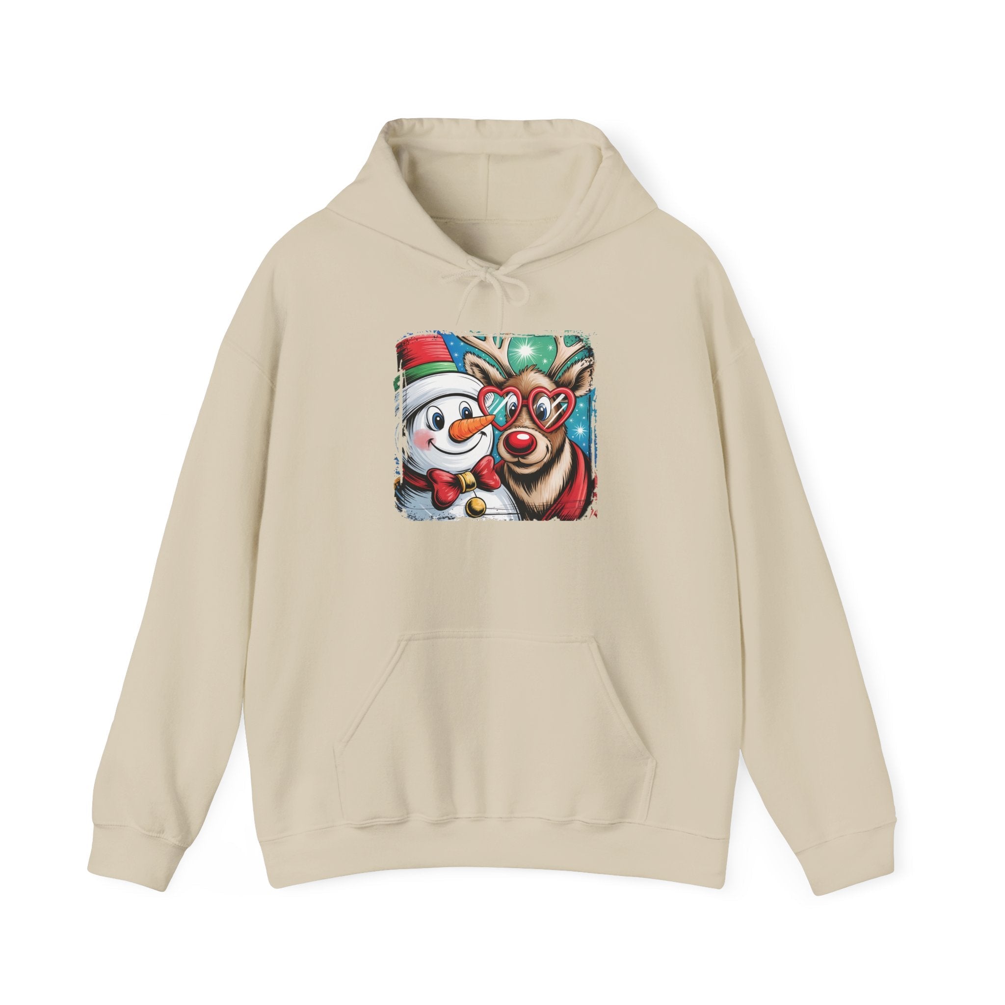 Christmas Snowman & Reindeer Hoodie Printify