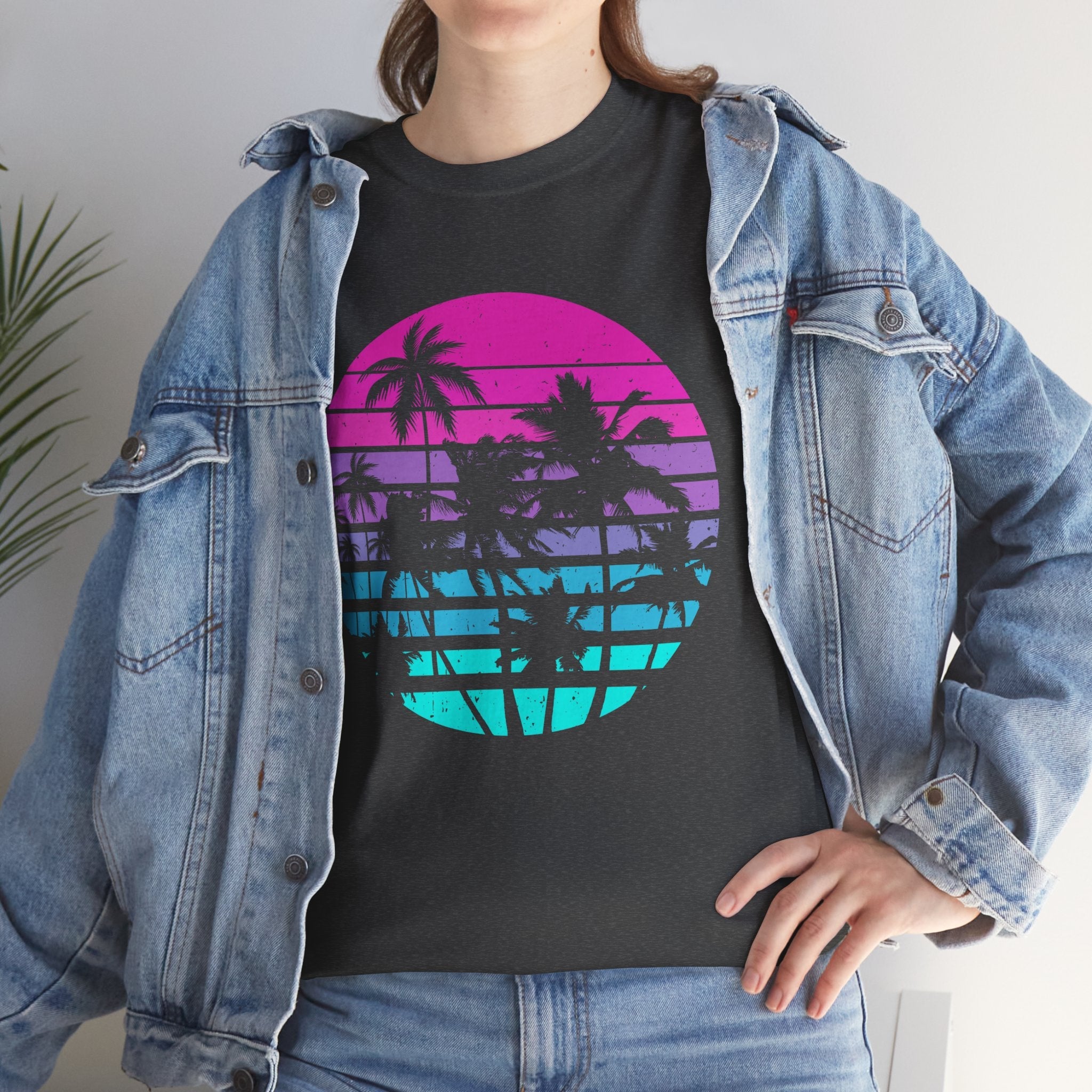Sunset Palm 80s Retro Graphic T- Shirt Printify