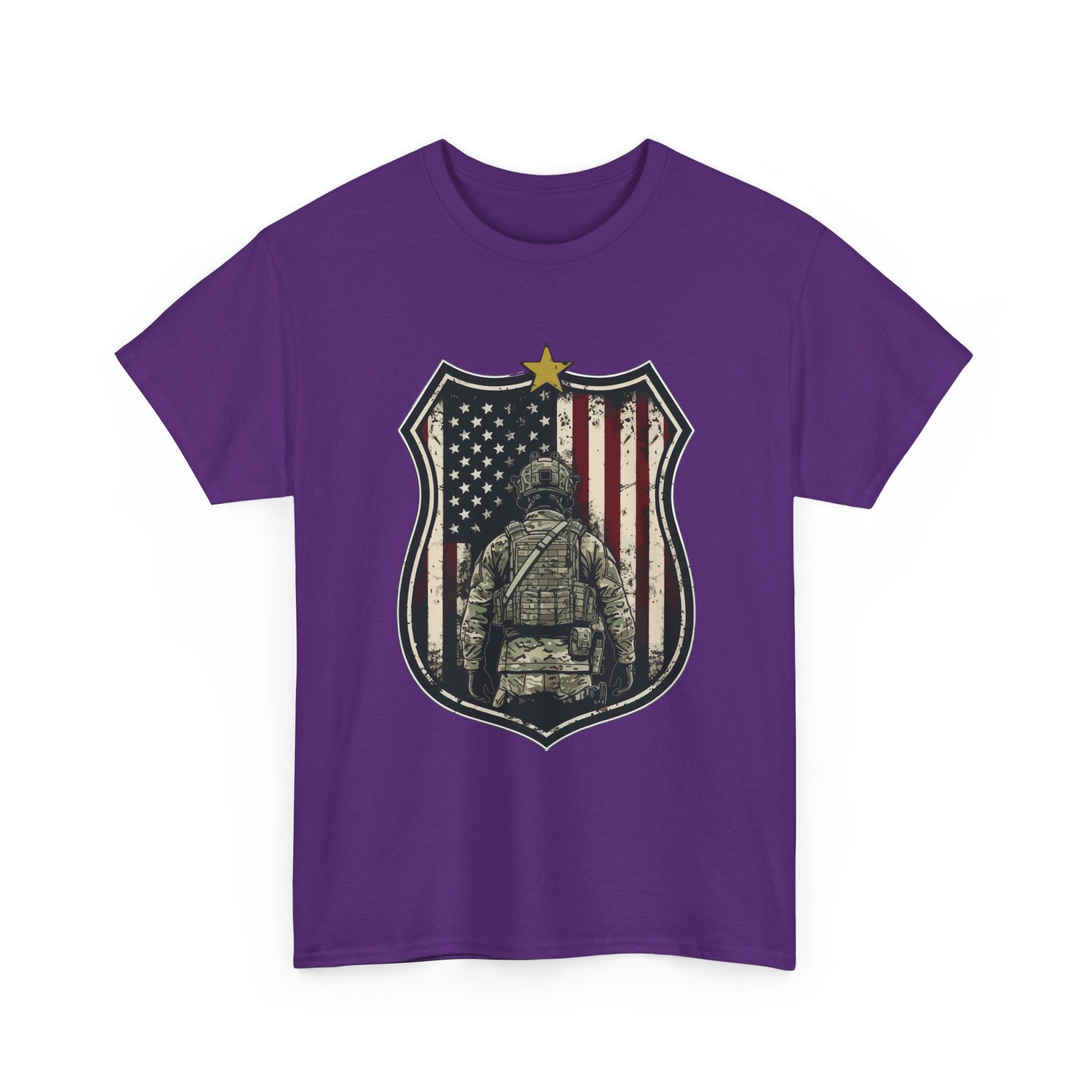 Patriotic American Soldier Shield T- Shirt Printify