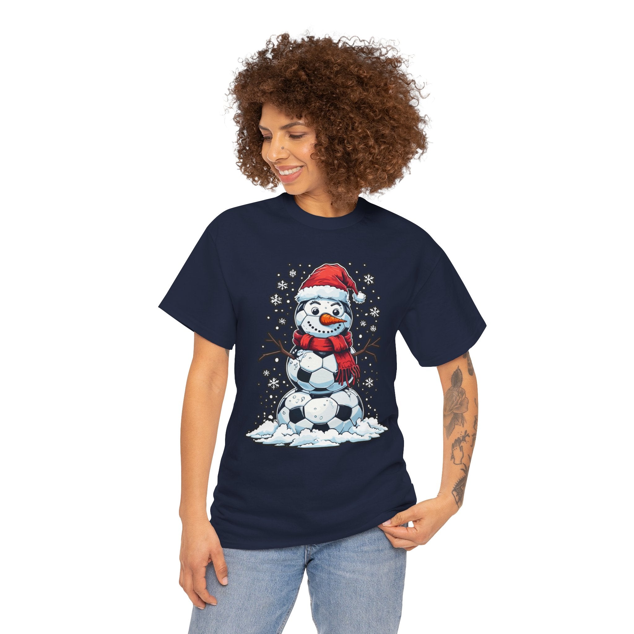 Christmas Snowman Soccer T-Shirt Printify
