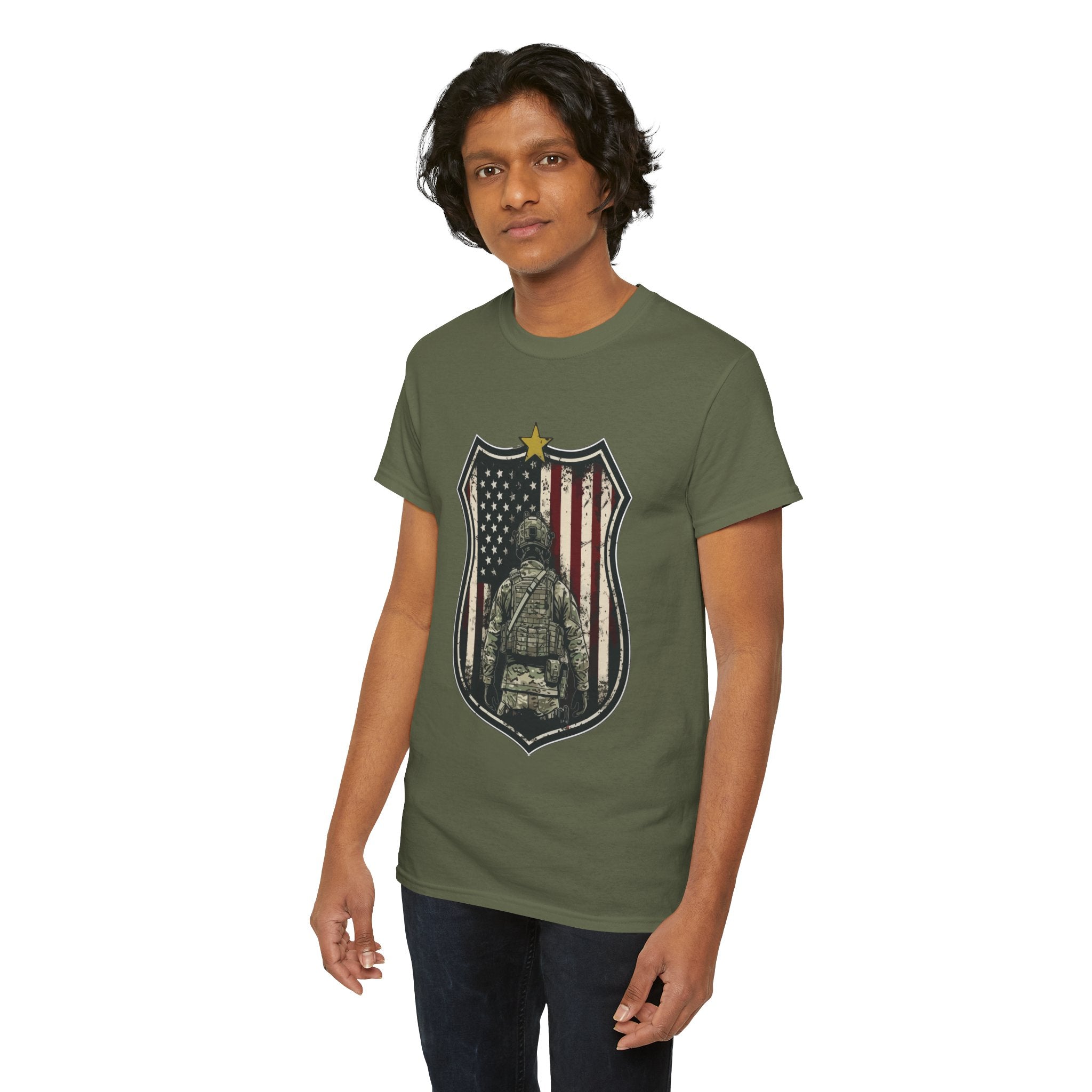 Patriotic American Soldier Shield T- Shirt Printify