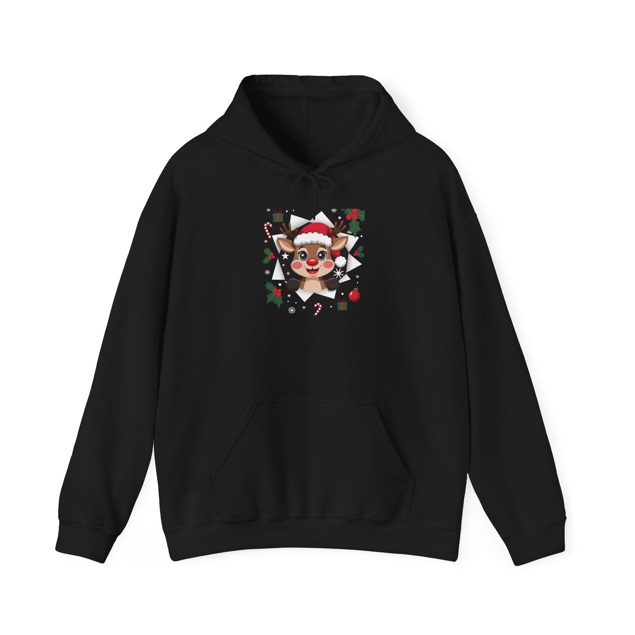 Funny Holiday Santa Reindeer Butt & Elf Face Hoodie Printify