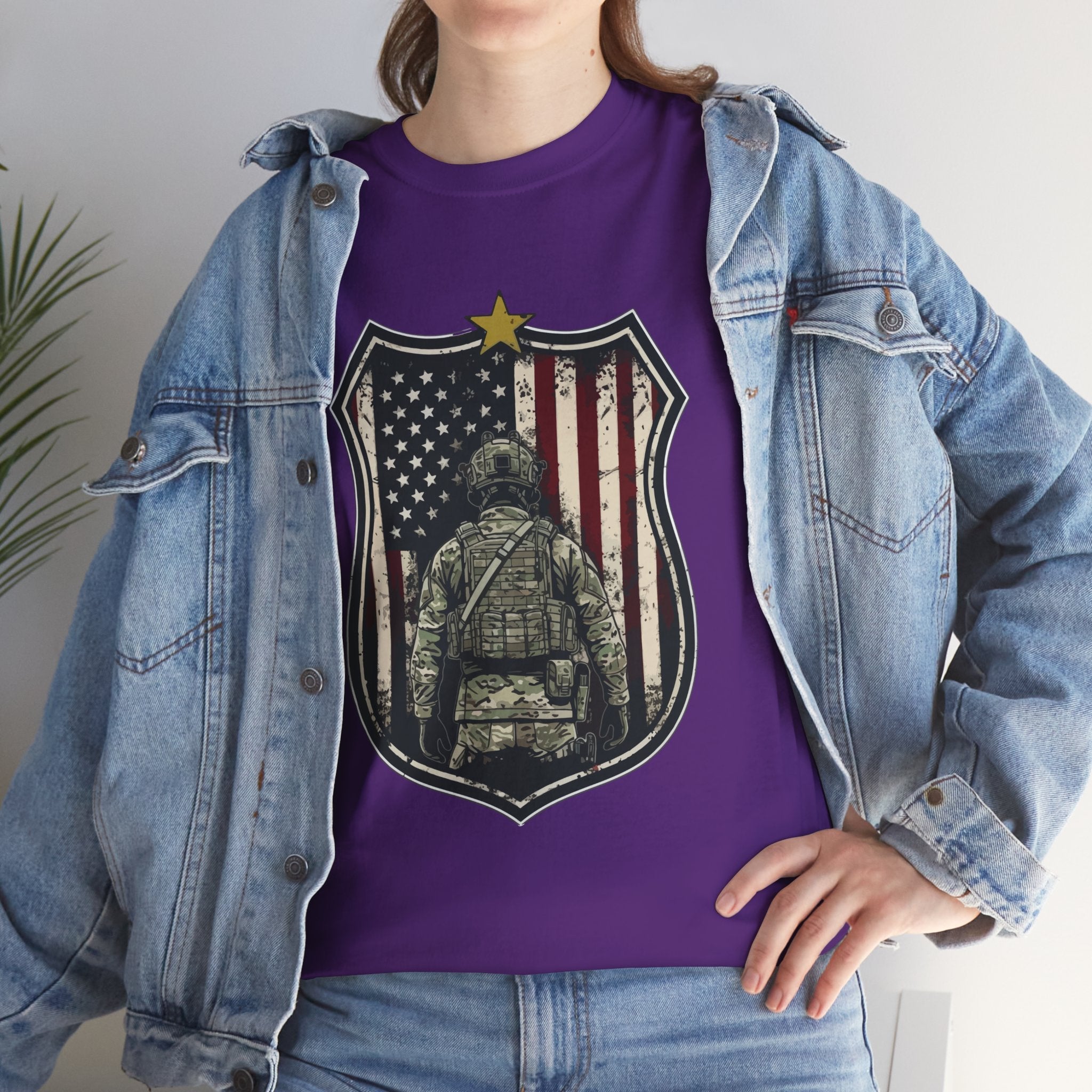 Patriotic American Soldier Shield T- Shirt Printify