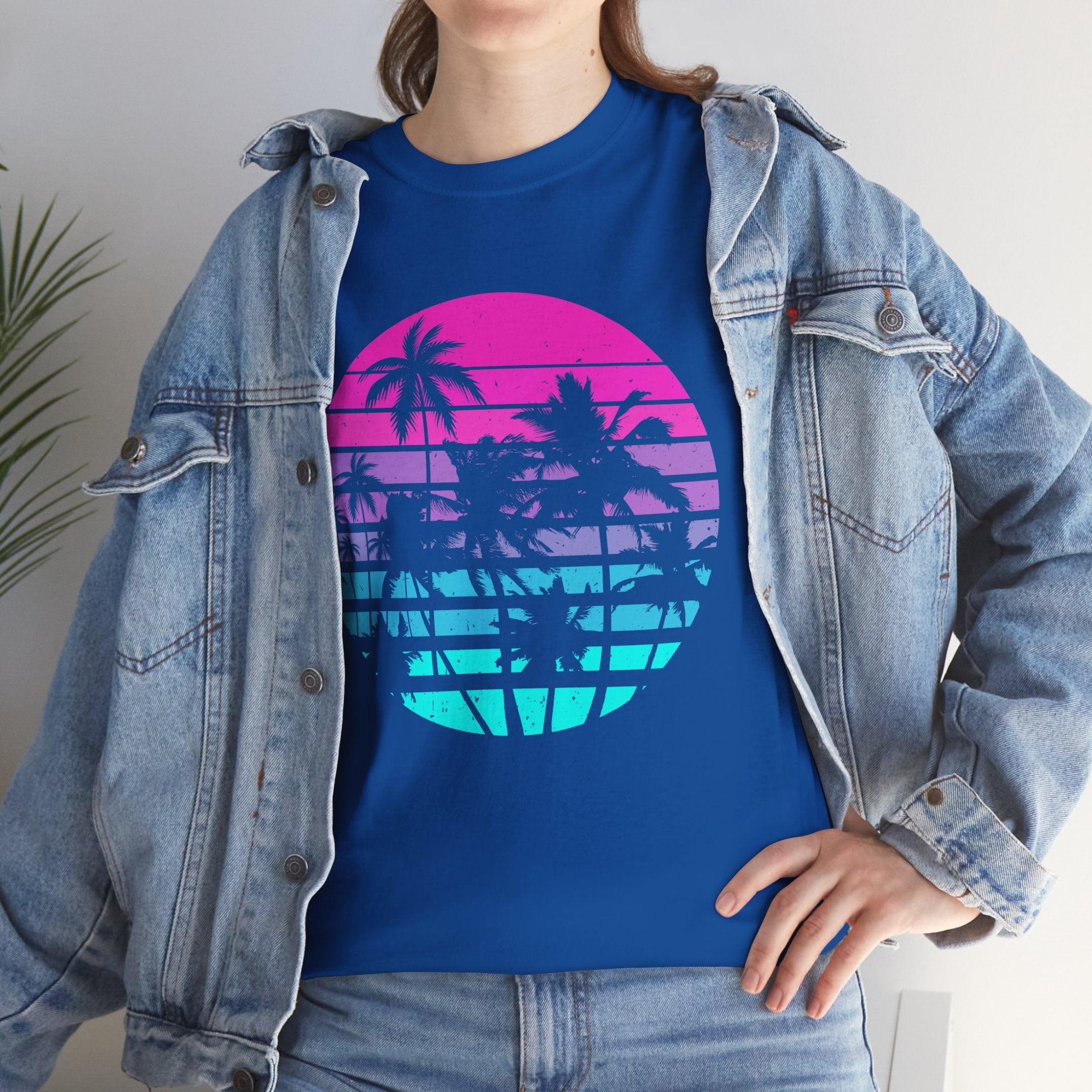 Sunset Palm 80s Retro Graphic T- Shirt Printify