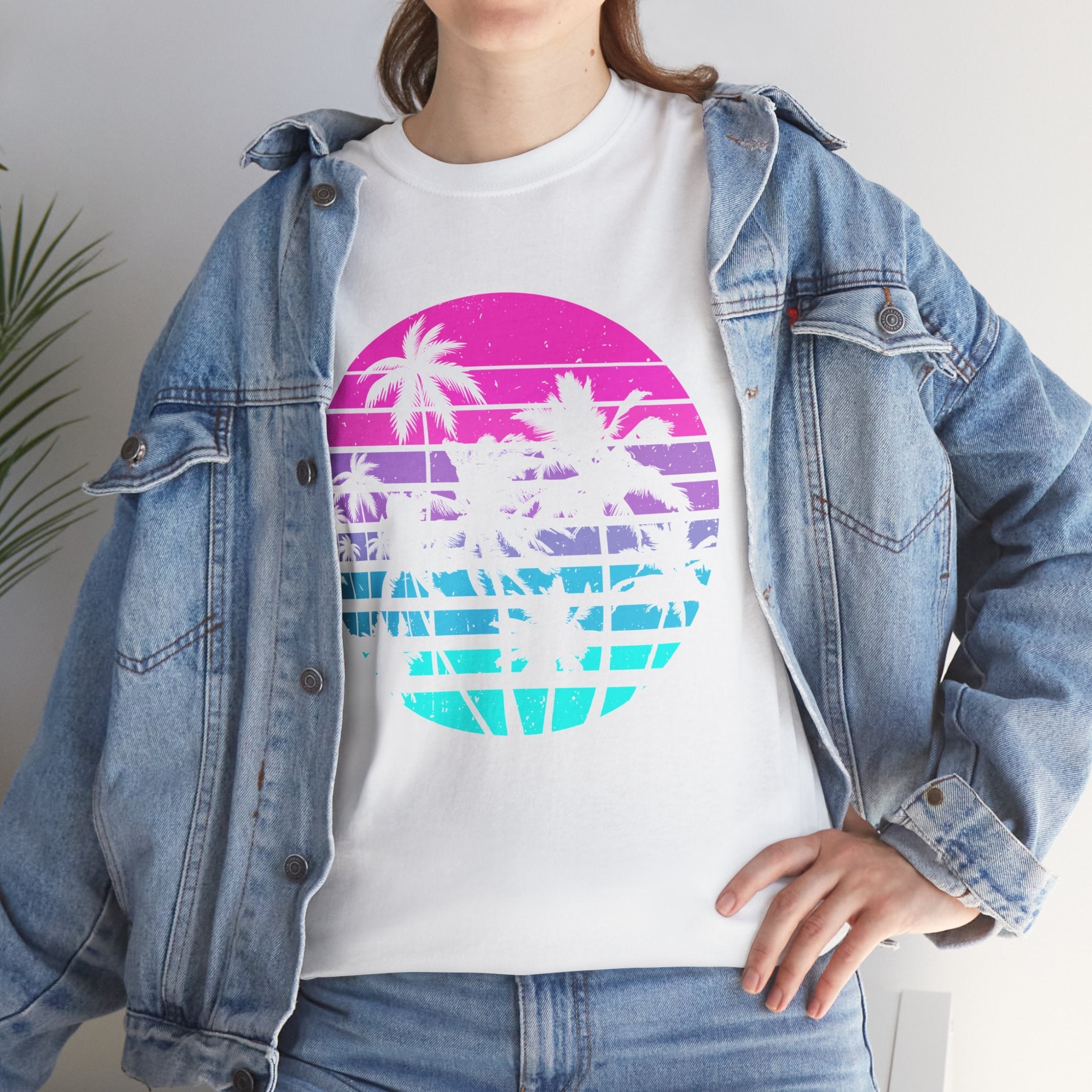 Sunset Palm 80s Retro Graphic T- Shirt Printify