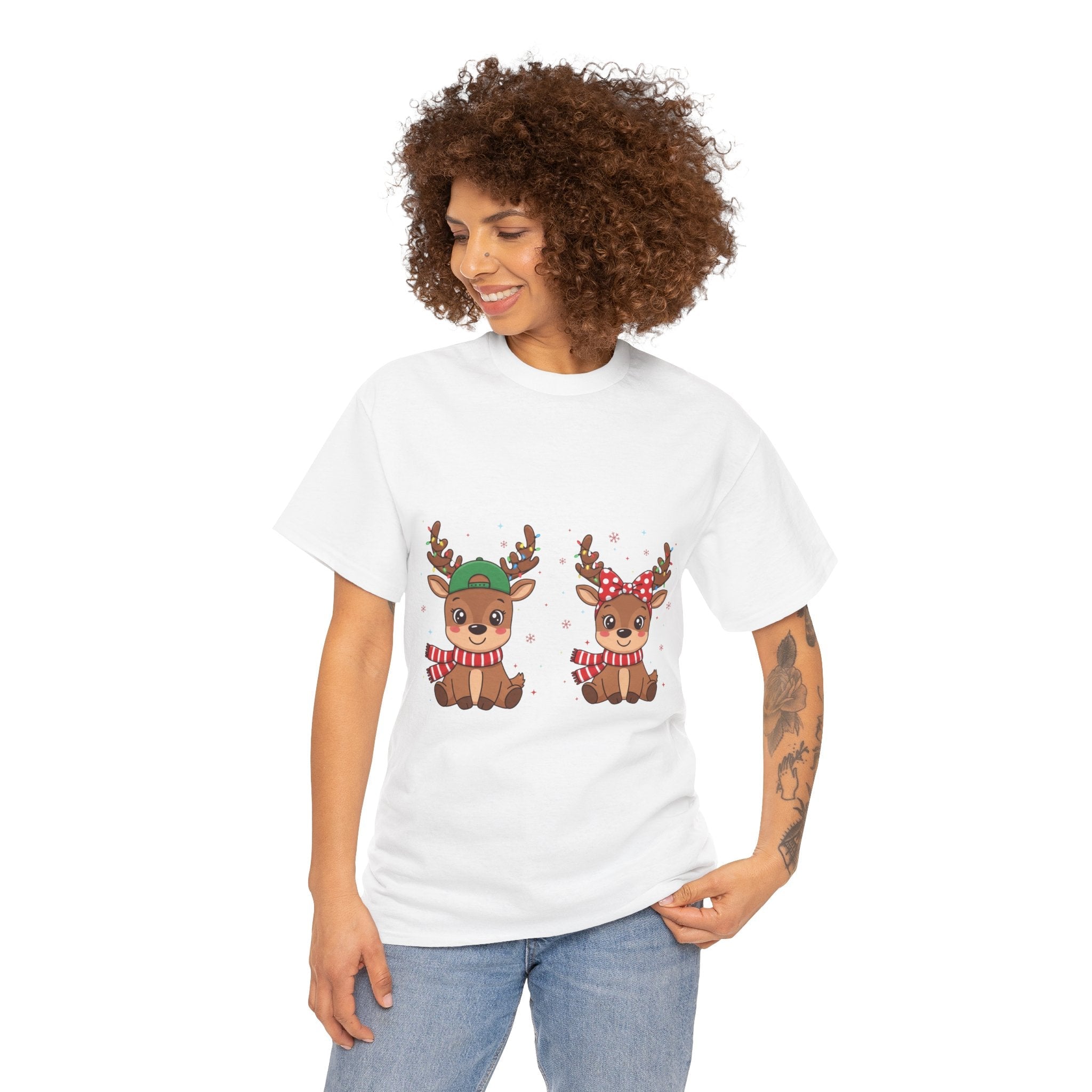 Festive Reindeer Christmas T- Shirt Printify