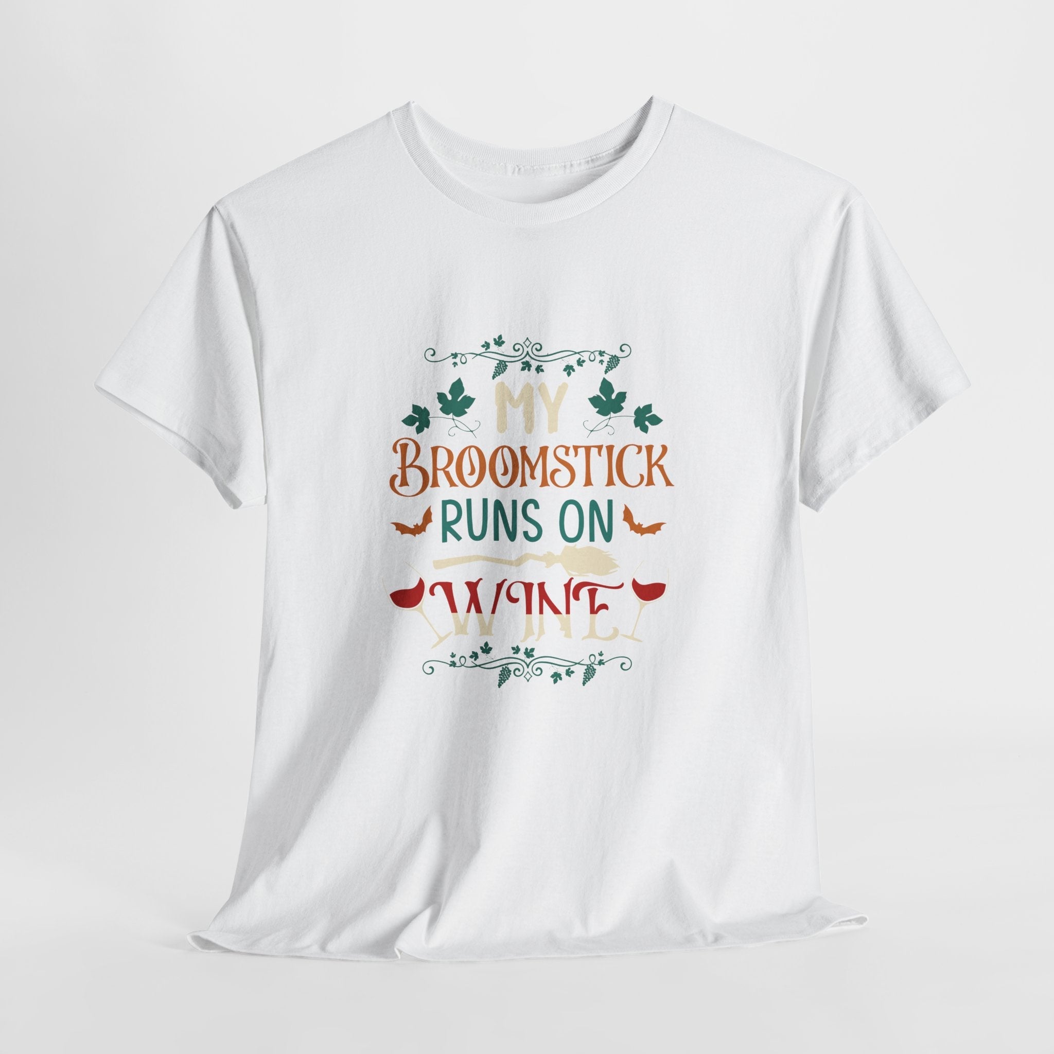 My Broomstick Runs on Wine Halloween T- Shirt Printify