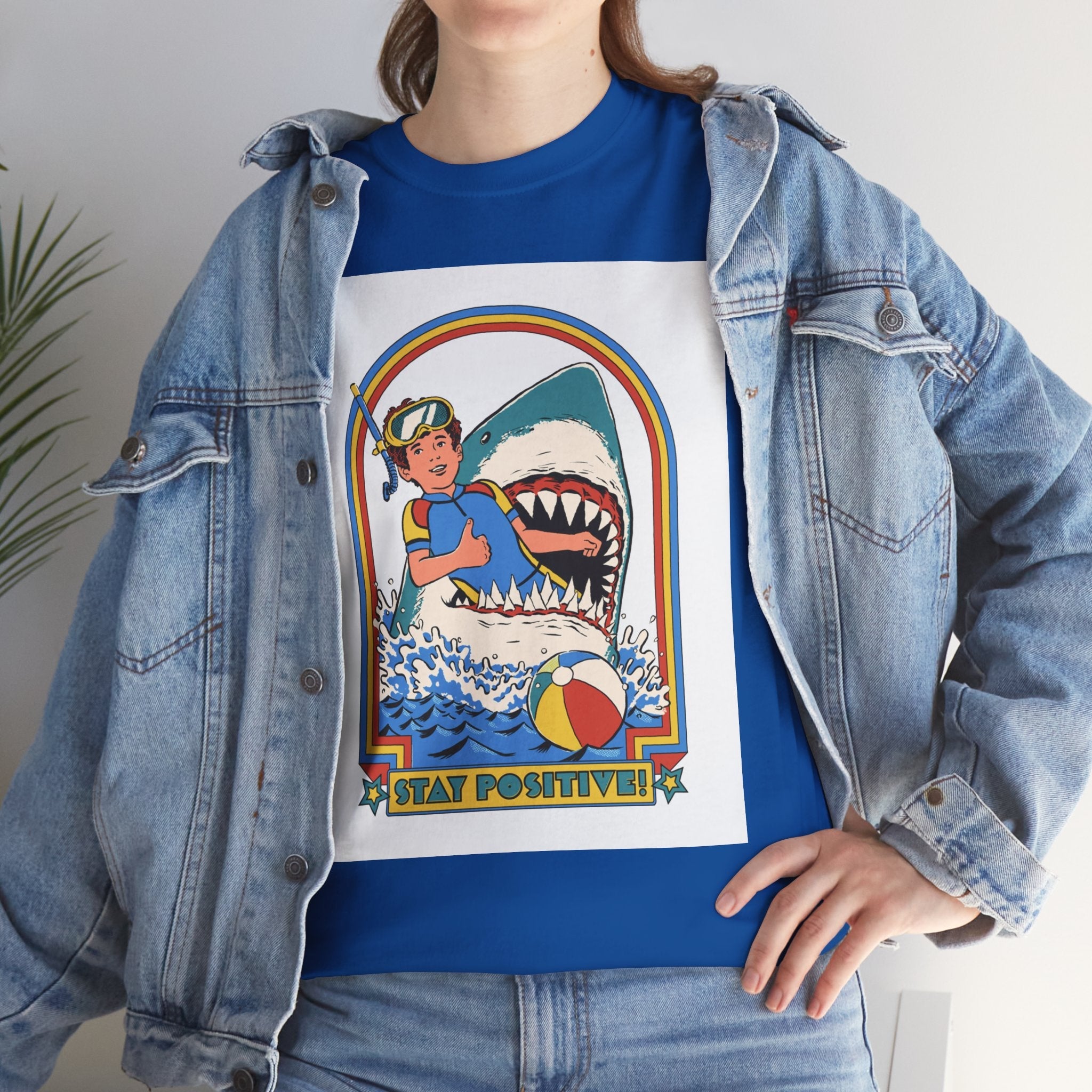 Stay Positive Shark Design T-Shirt Printify