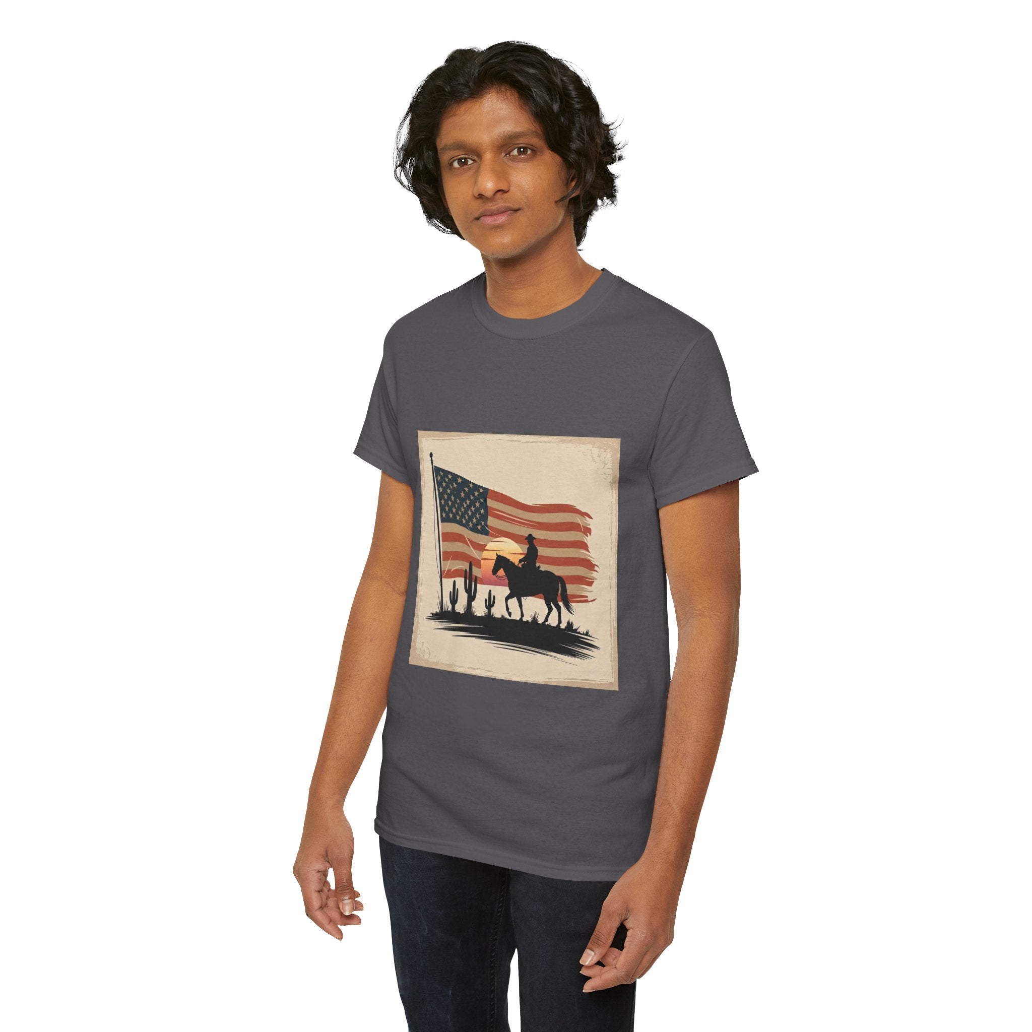 Vintage Cowboy American Flag T- Shirt Printify