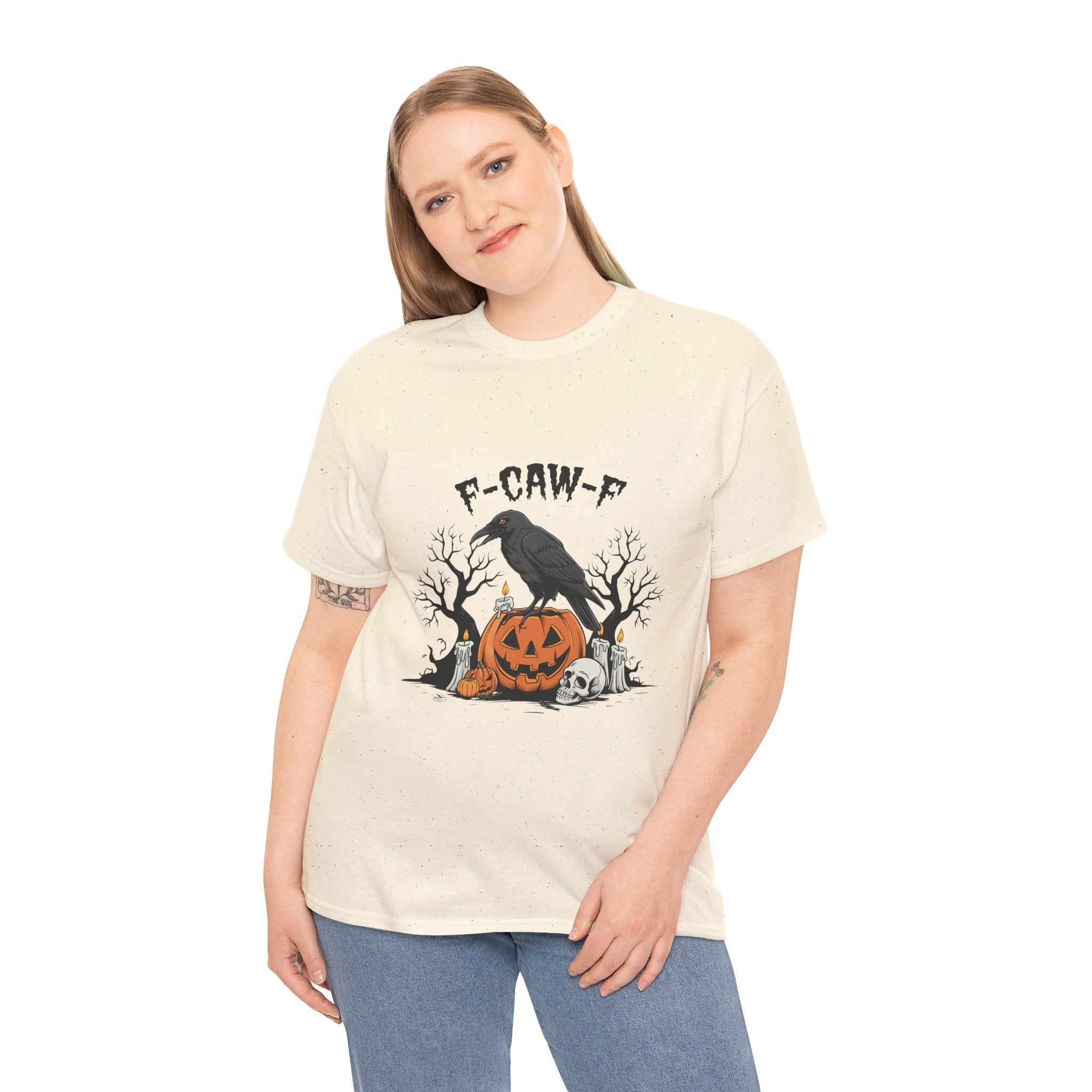 Crow on Skull with Bare Branches and Tex Graphic T-Shirt Printify