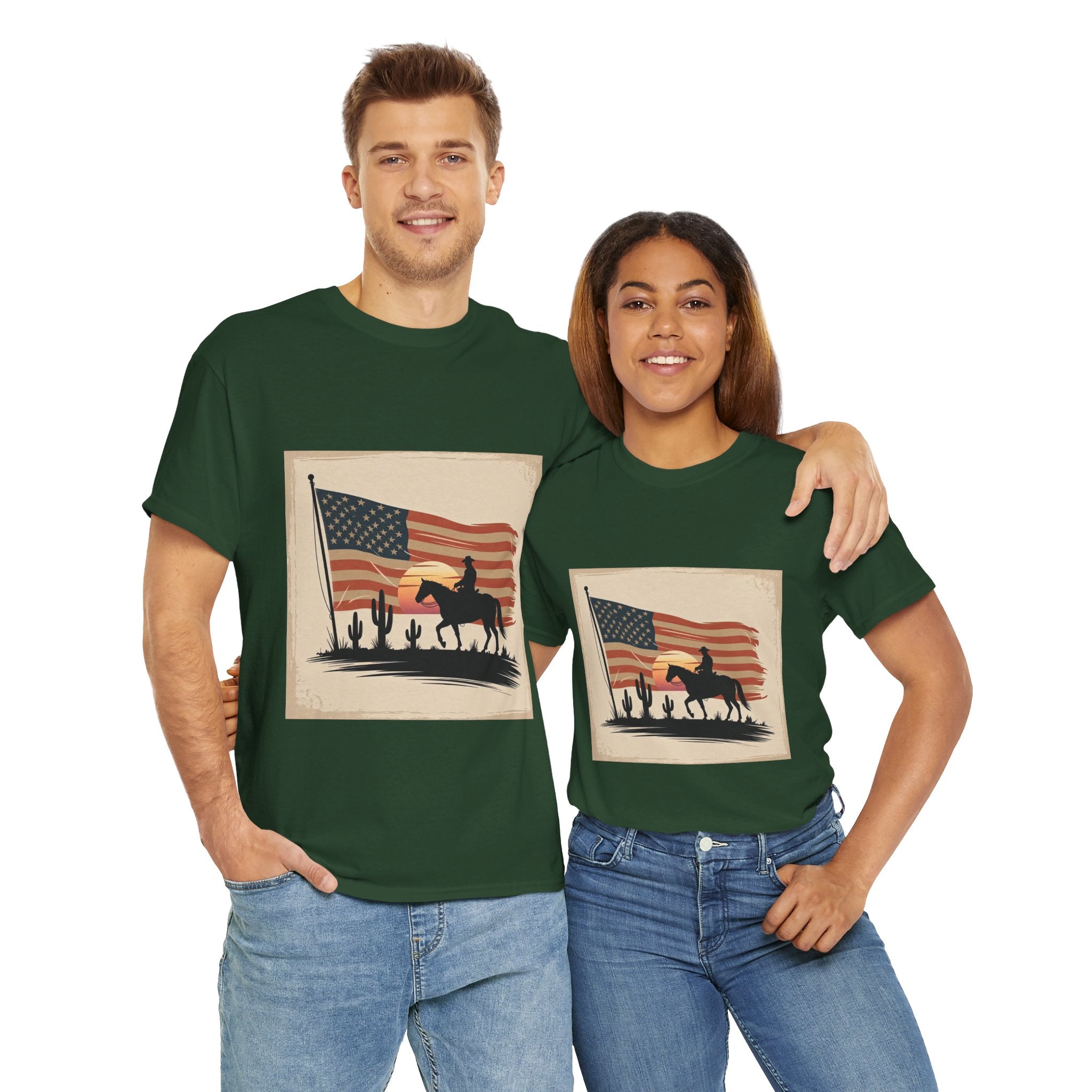 Vintage Cowboy American Flag T- Shirt Printify