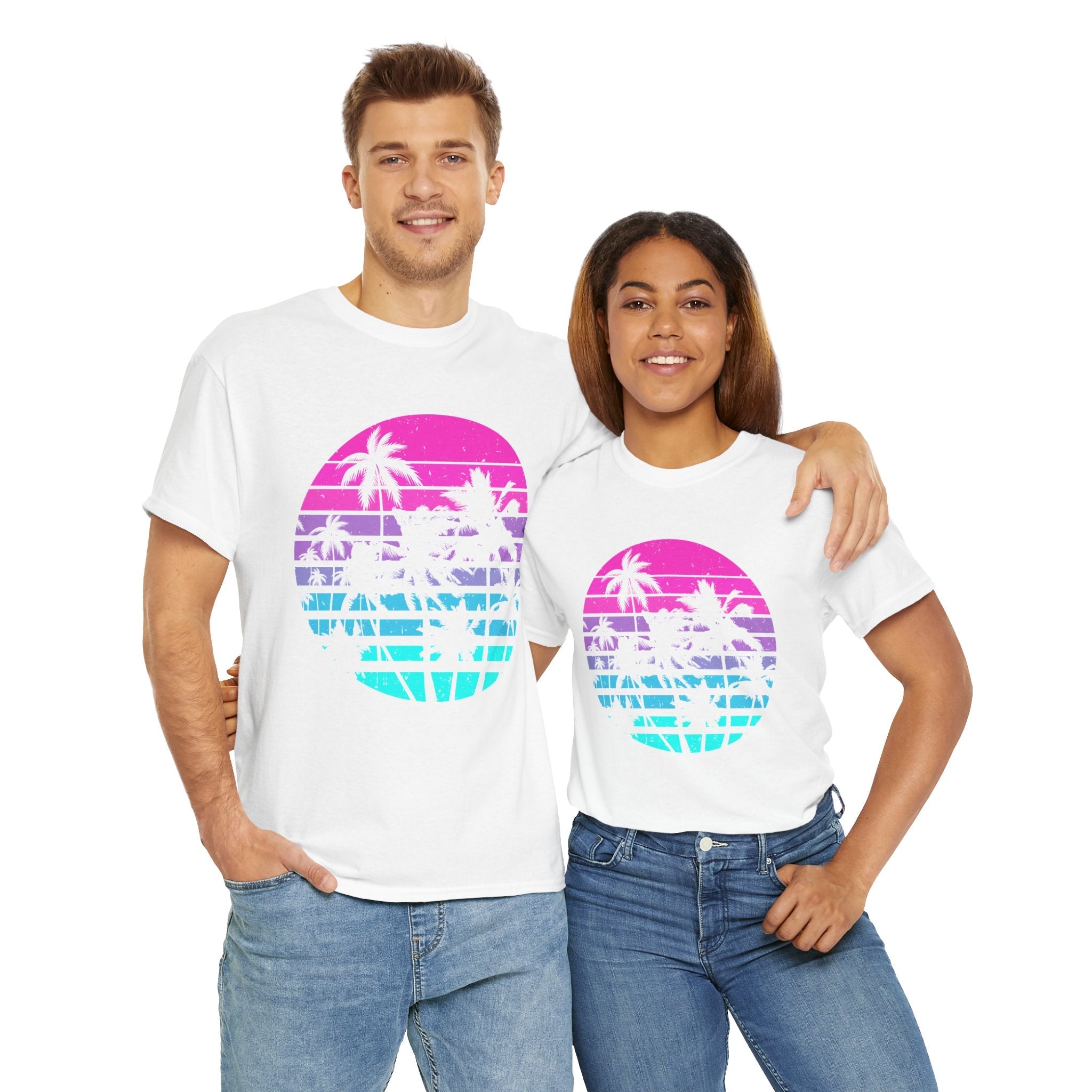 Sunset Palm 80s Retro Graphic T- Shirt Printify