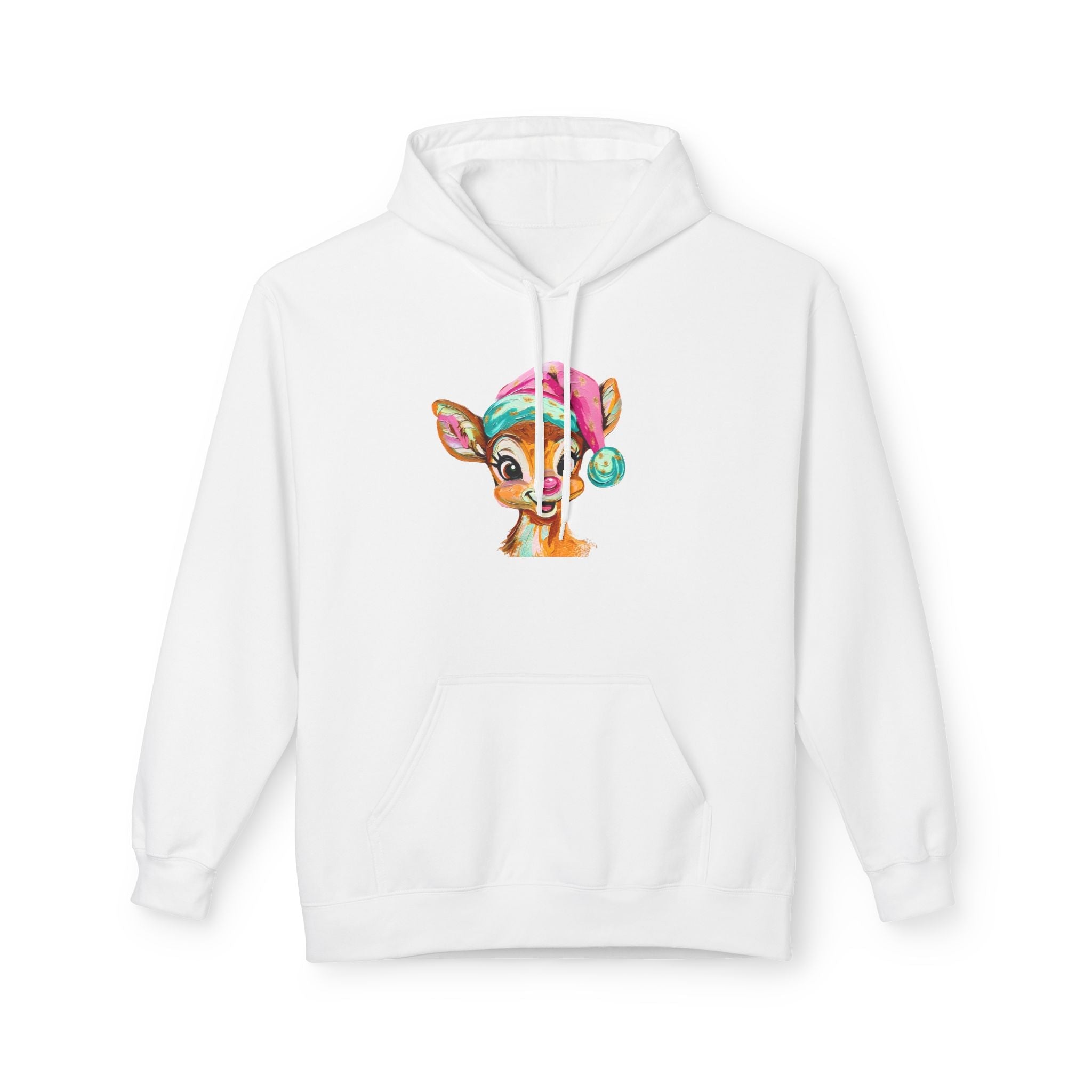 Festive Cute Reindeer Face Hoodie Printify