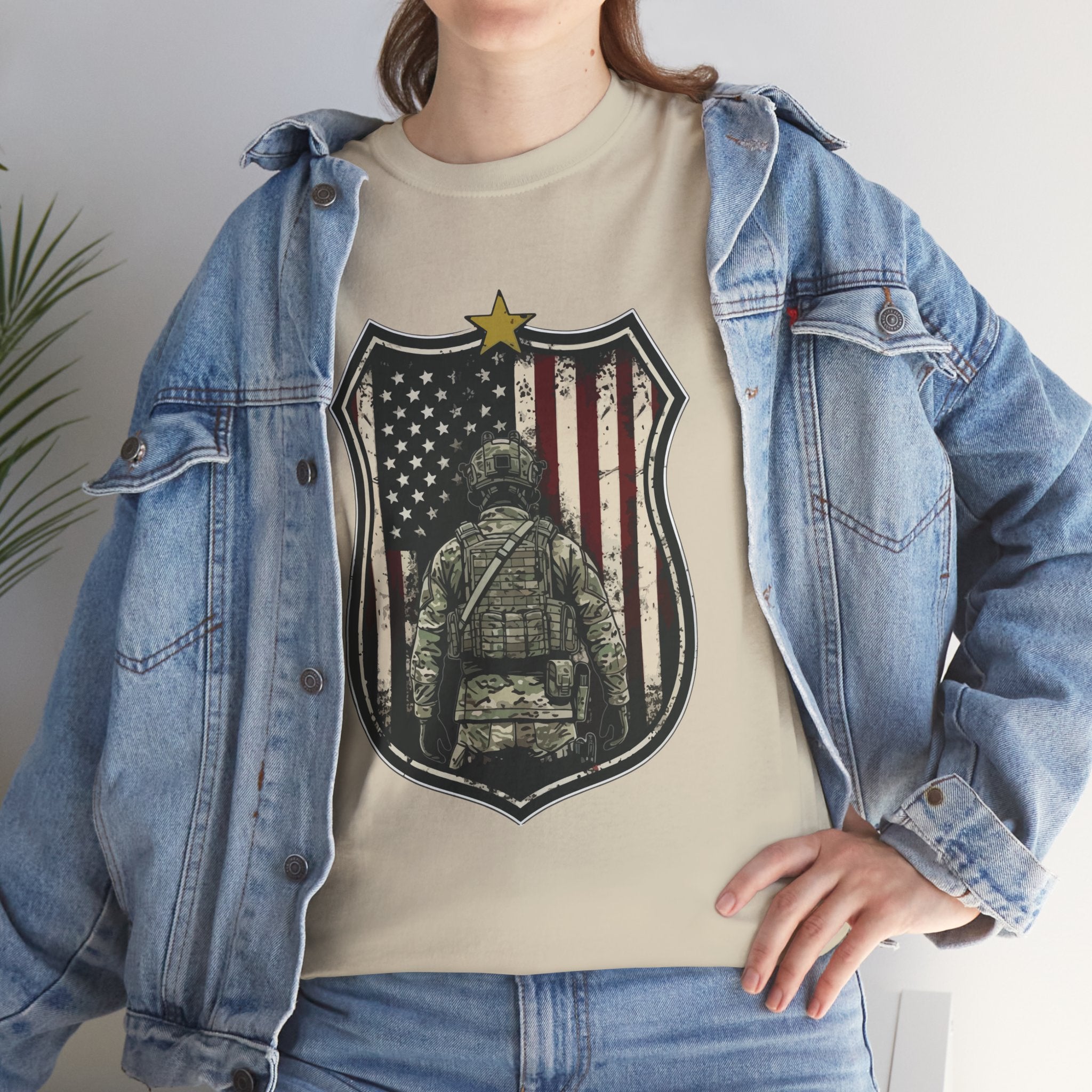 Patriotic American Soldier Shield T- Shirt Printify