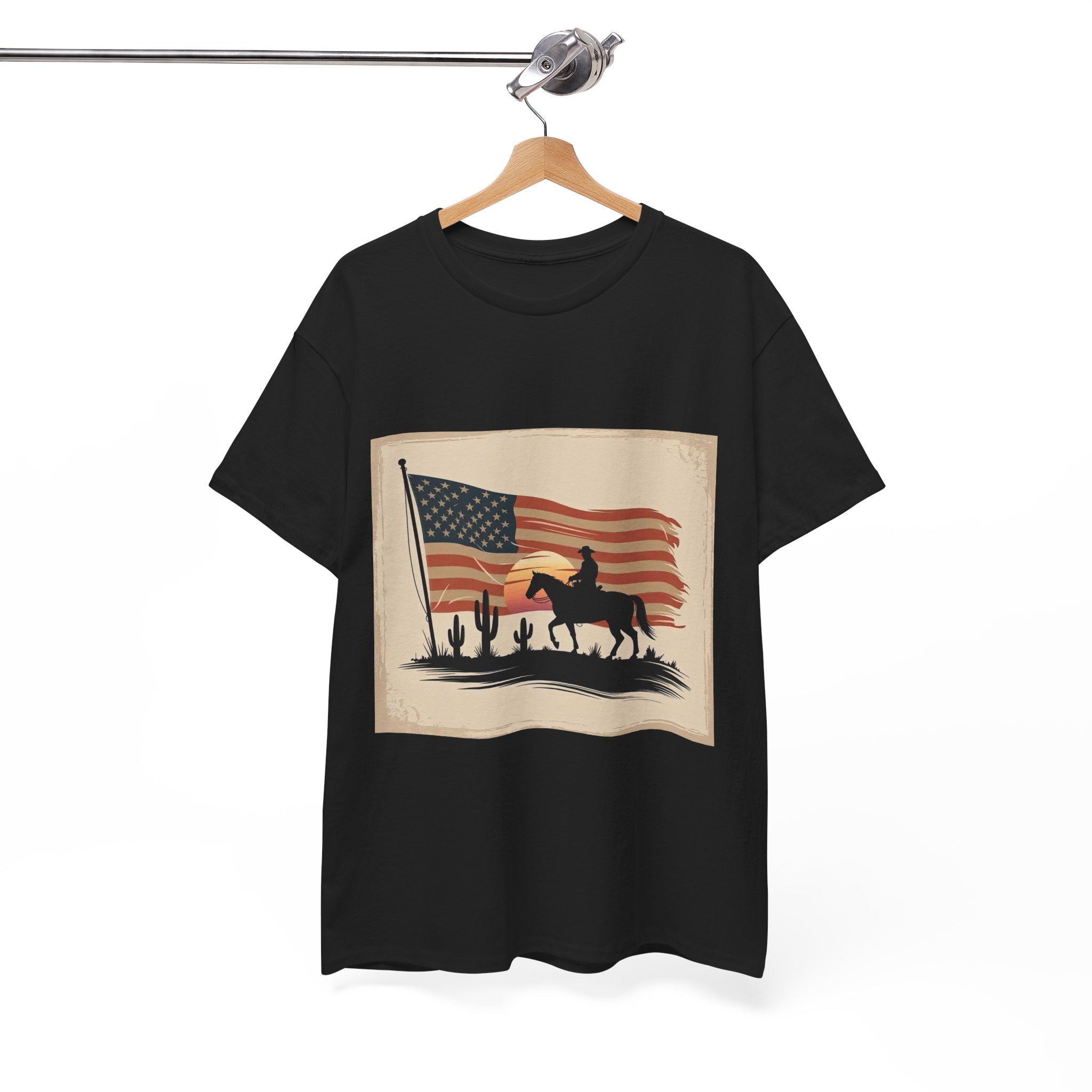 Vintage Cowboy American Flag T- Shirt Printify