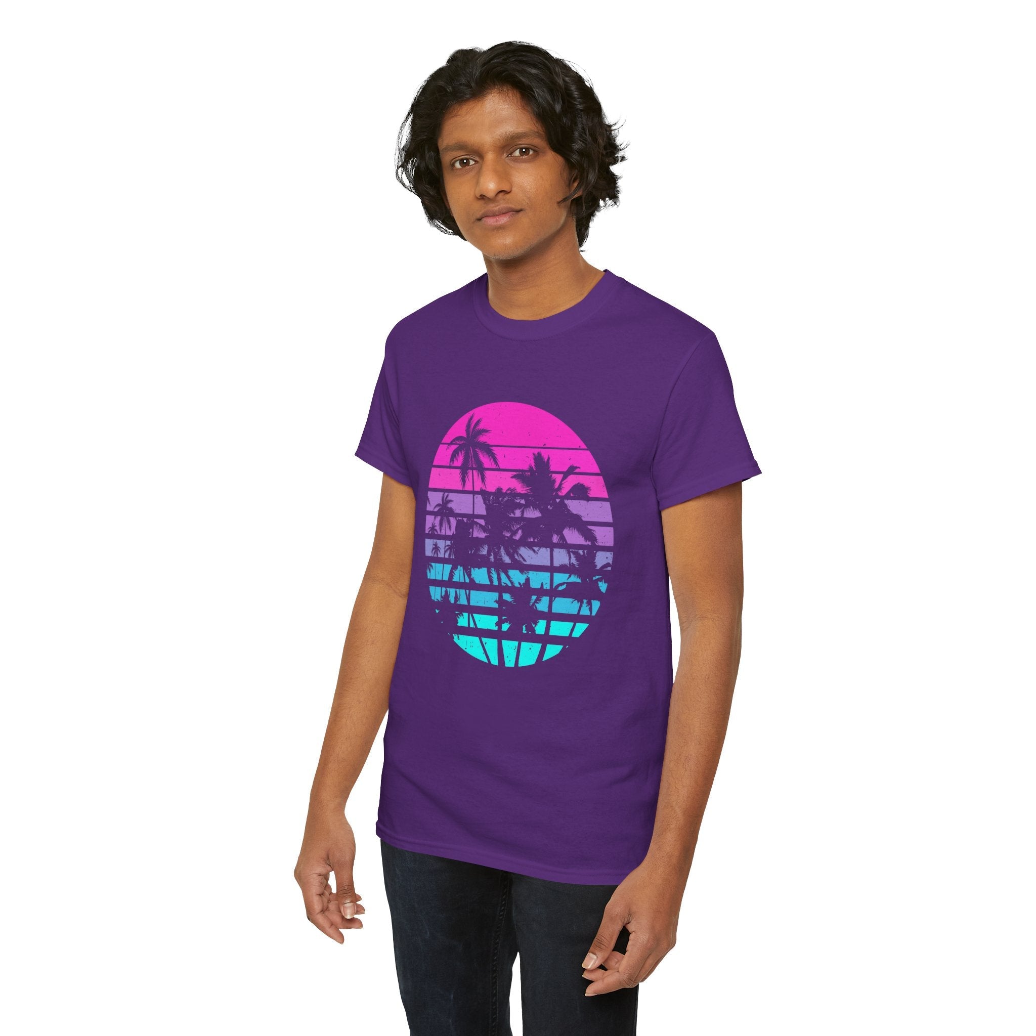 Sunset Palm 80s Retro Graphic T- Shirt Printify