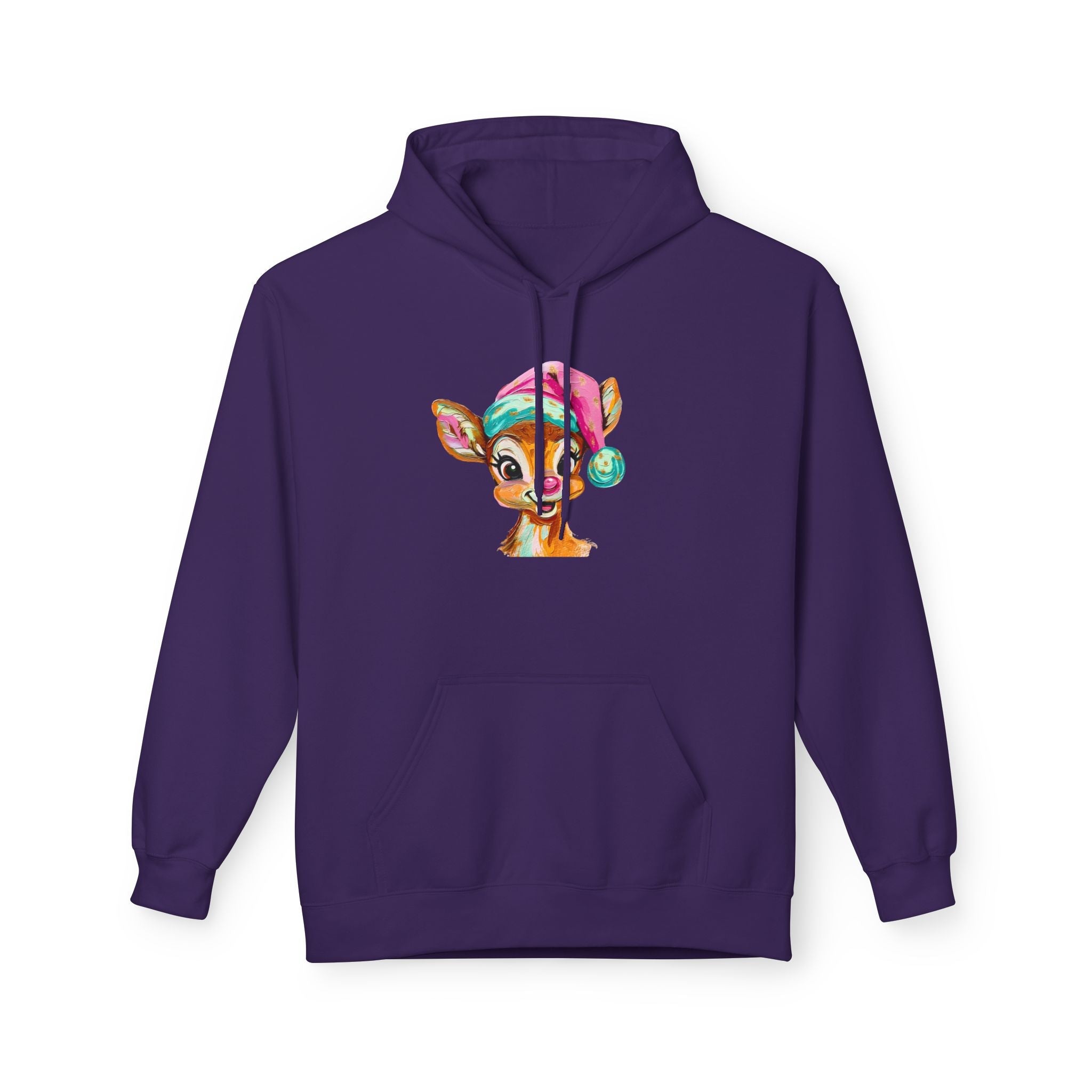Festive Cute Reindeer Face Hoodie Printify