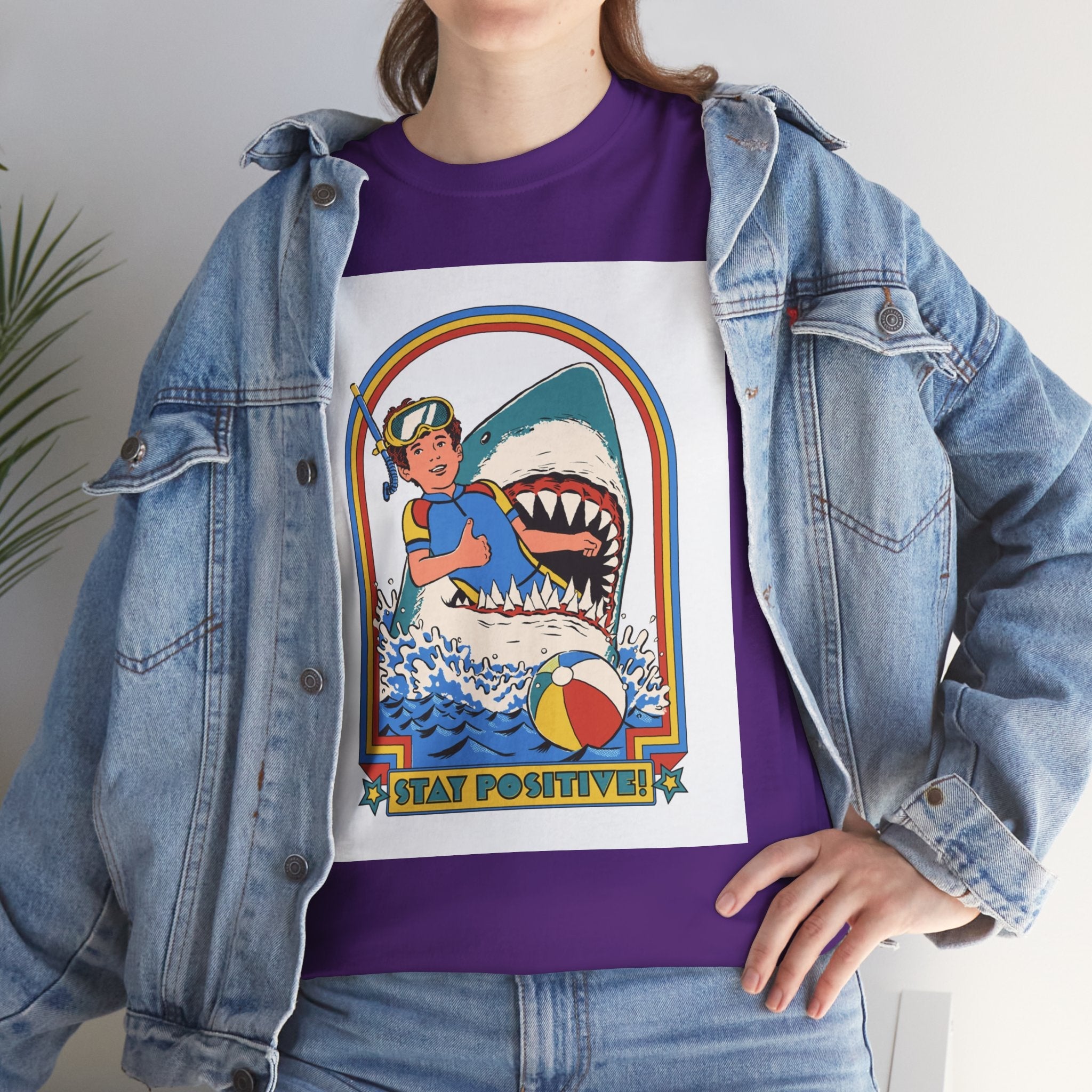 Stay Positive Shark Design T-Shirt Printify