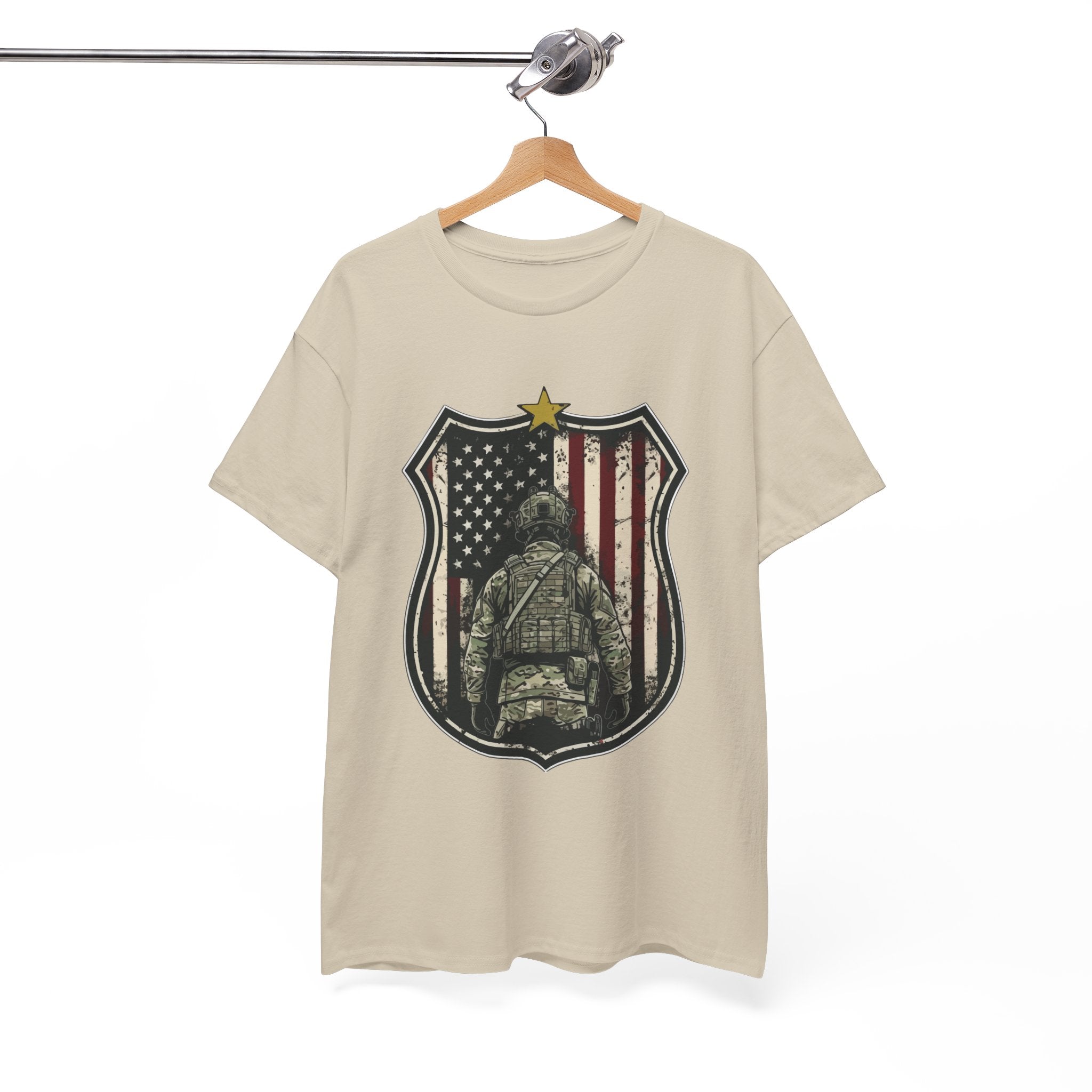 Patriotic American Soldier Shield T- Shirt Printify