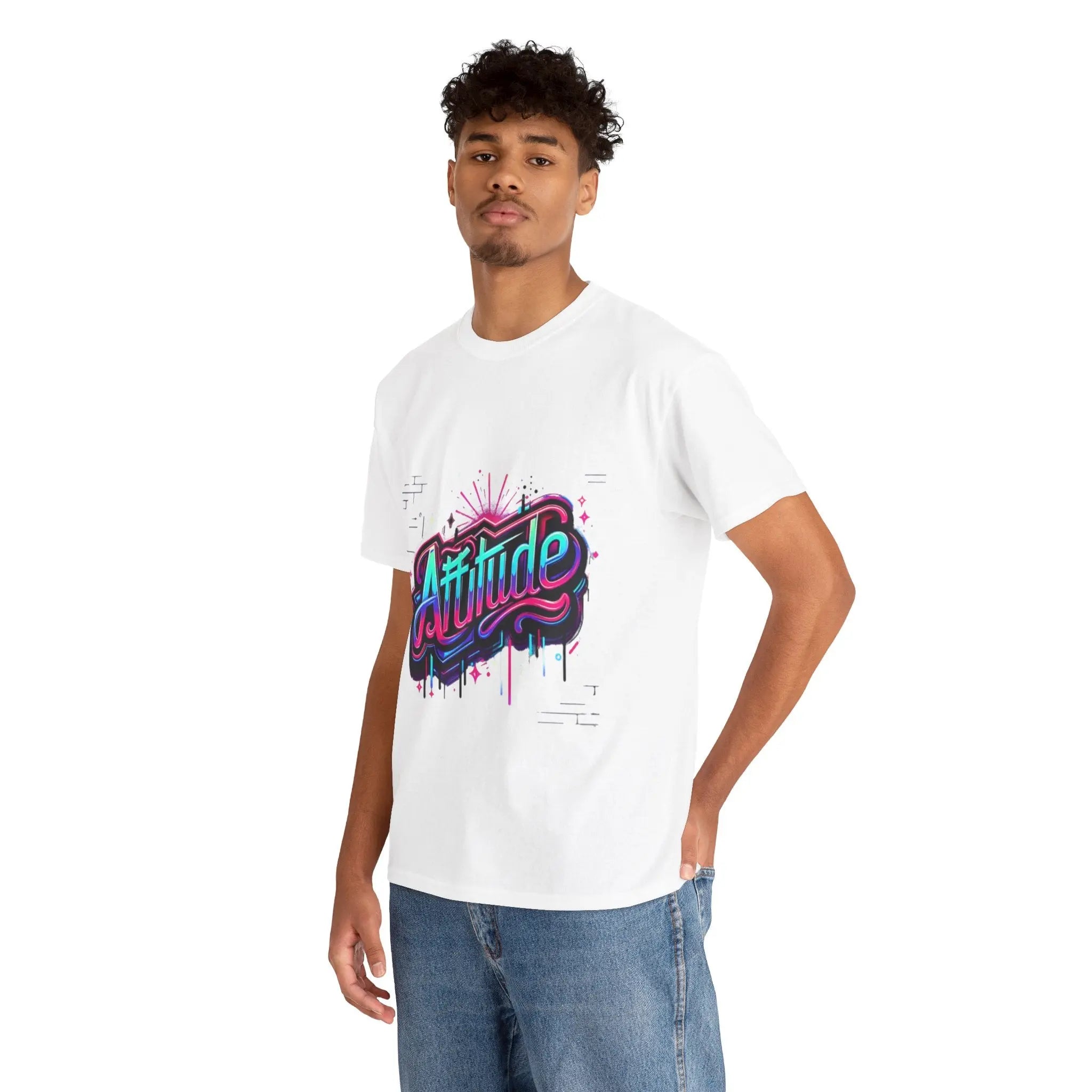 Attitude White Cotton Tee - Crafted Looks