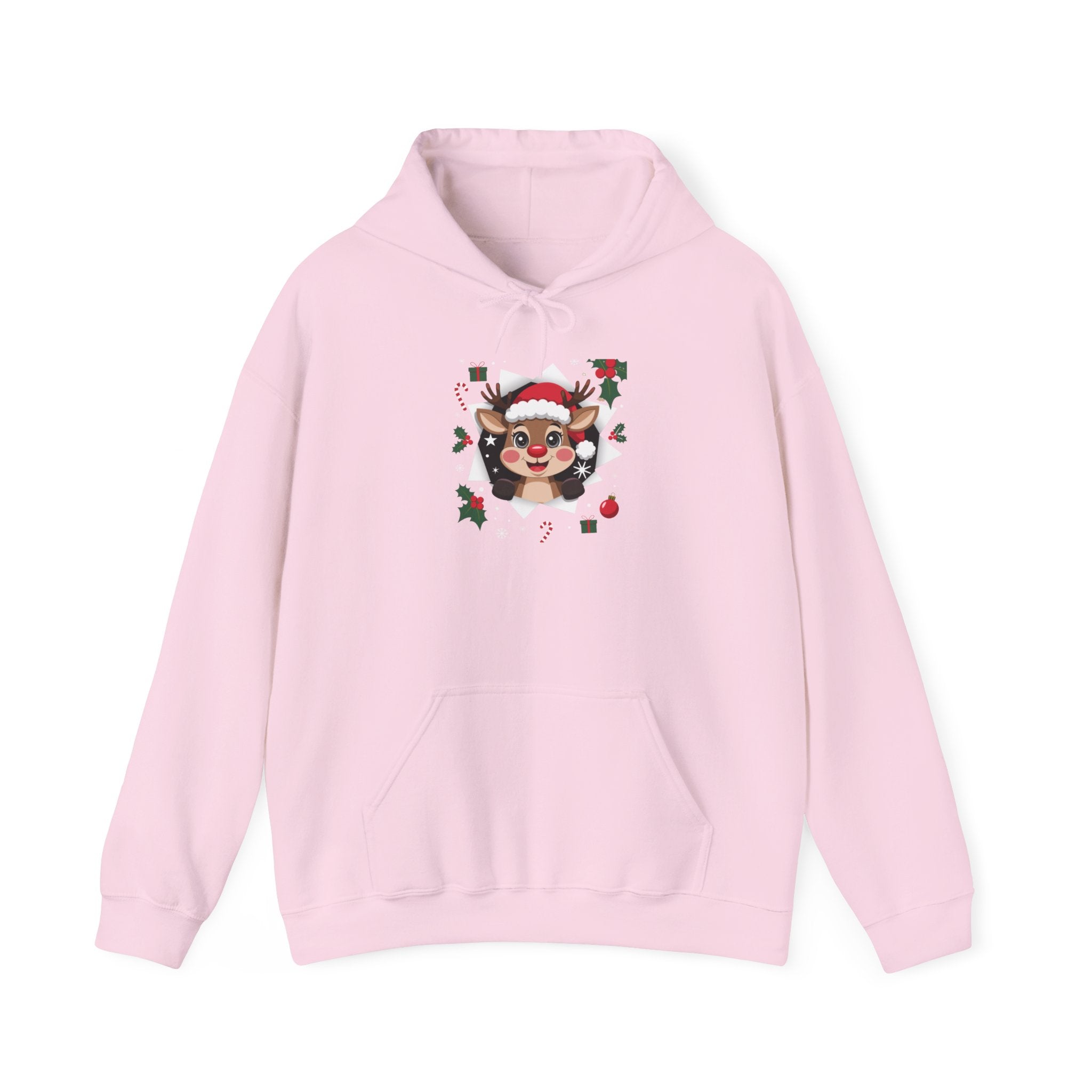 Funny Holiday Santa Reindeer Butt & Elf Face Hoodie Printify