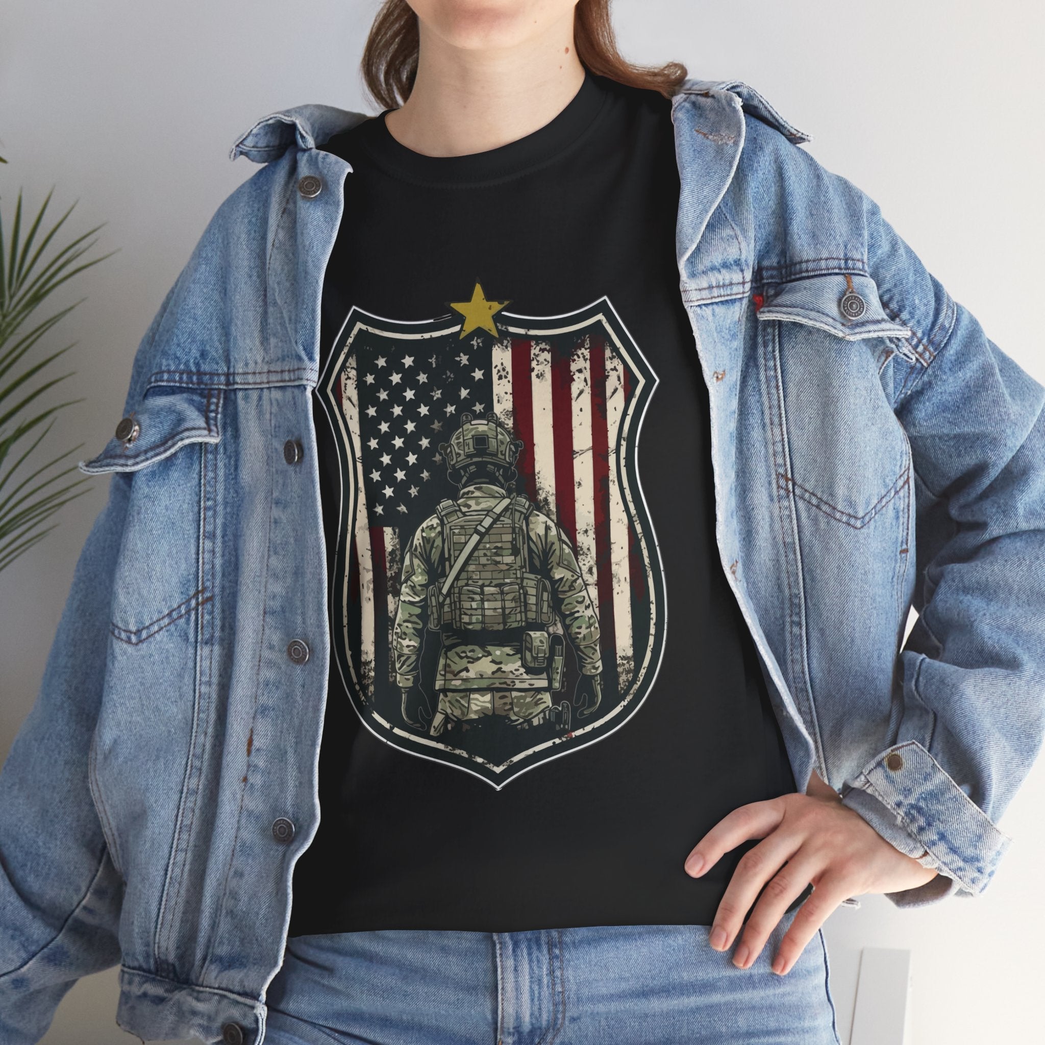 Patriotic American Soldier Shield T- Shirt Printify