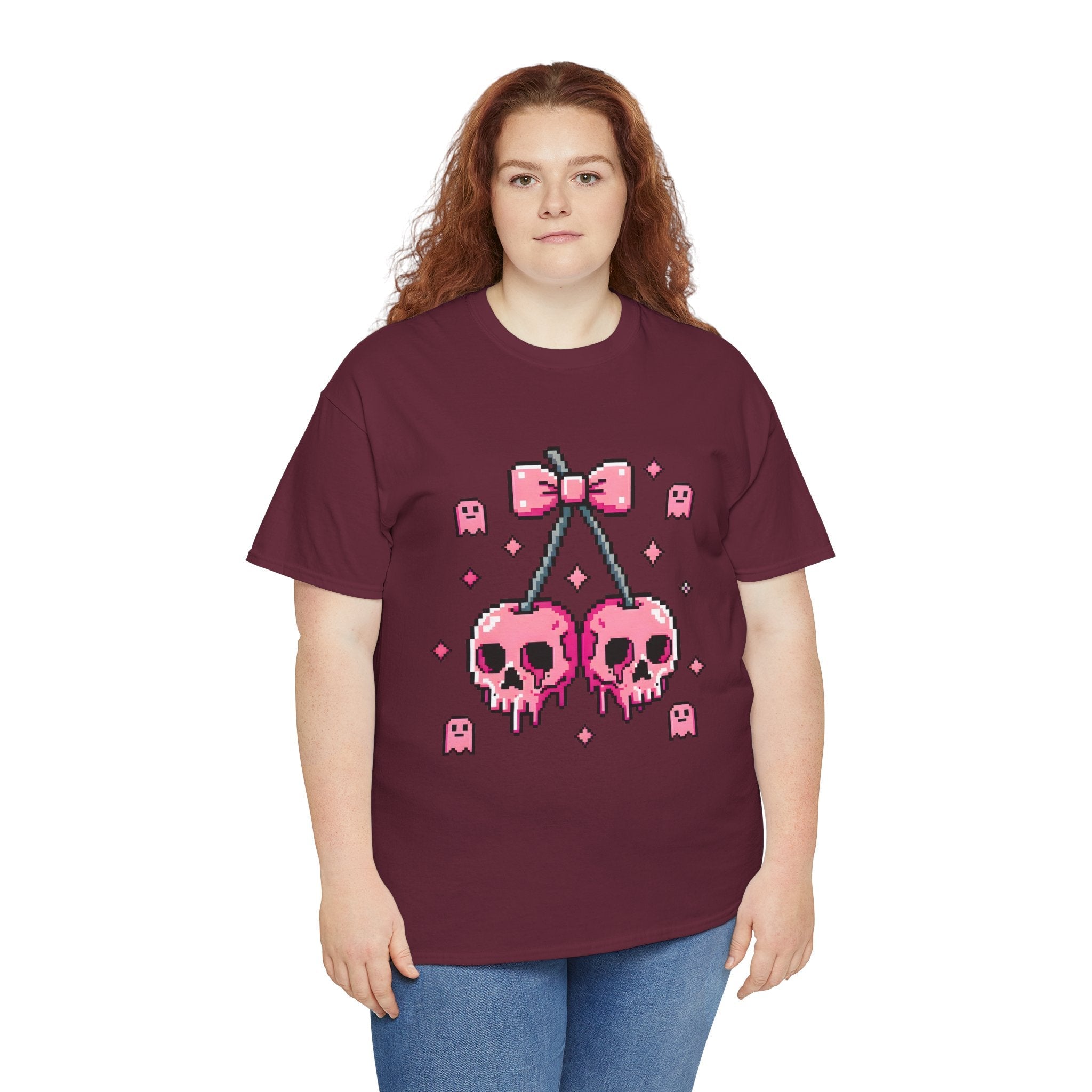 Pixel Skull Cherries Skeleton T- Shirt Printify