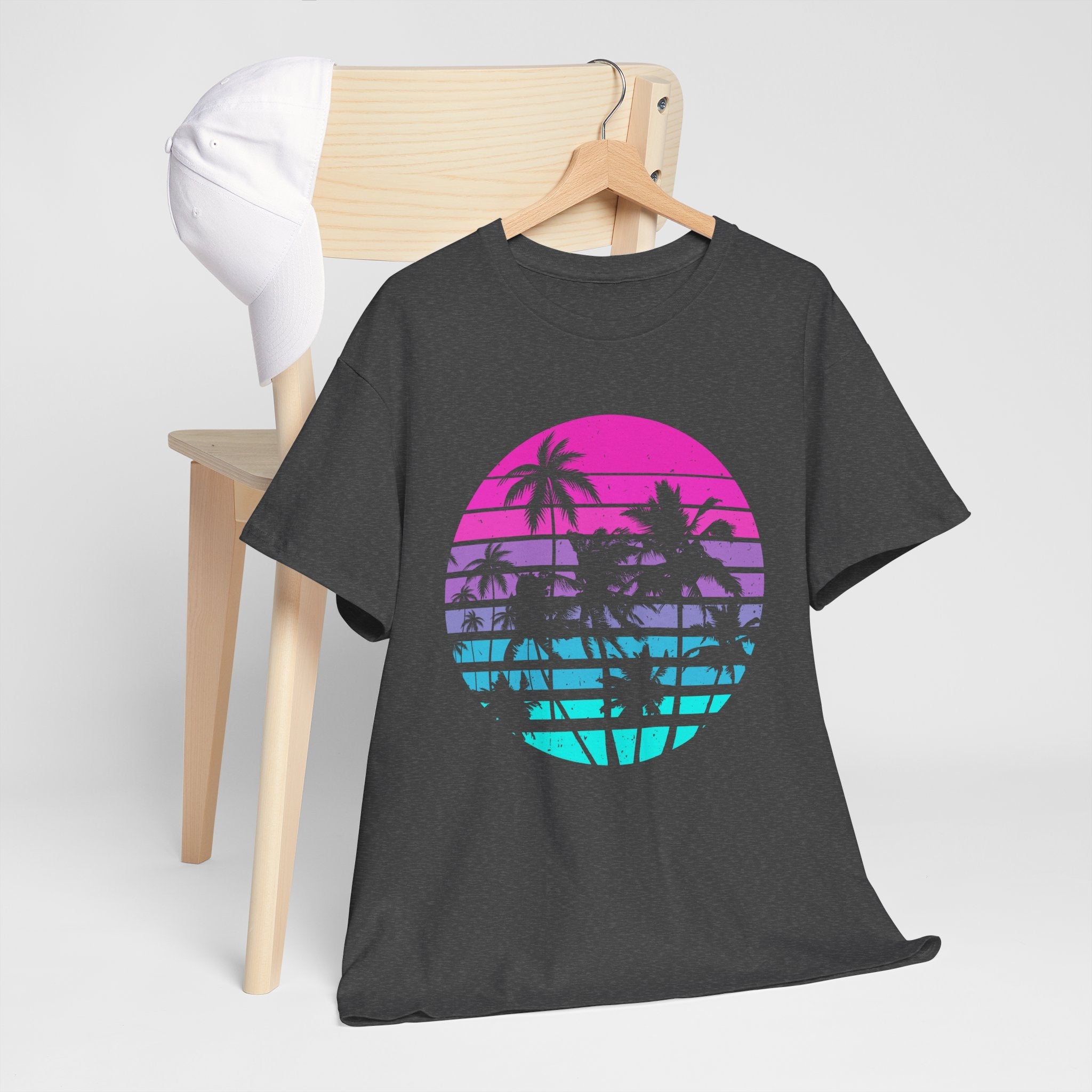 Sunset Palm 80s Retro Graphic T- Shirt Printify