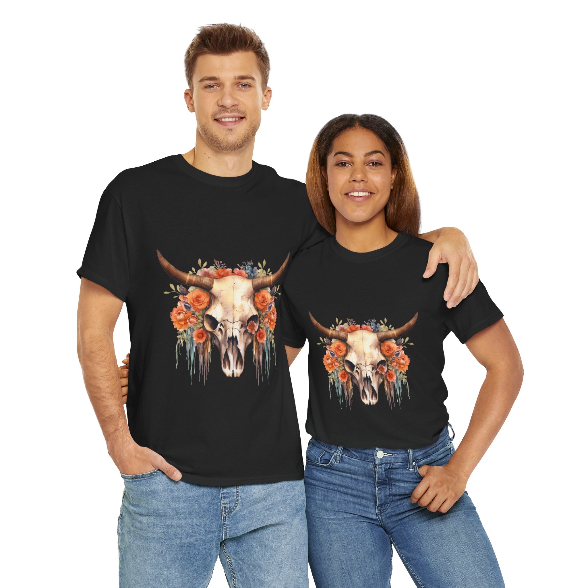 Boho Floral Skull Unisex T-Shirt Printify