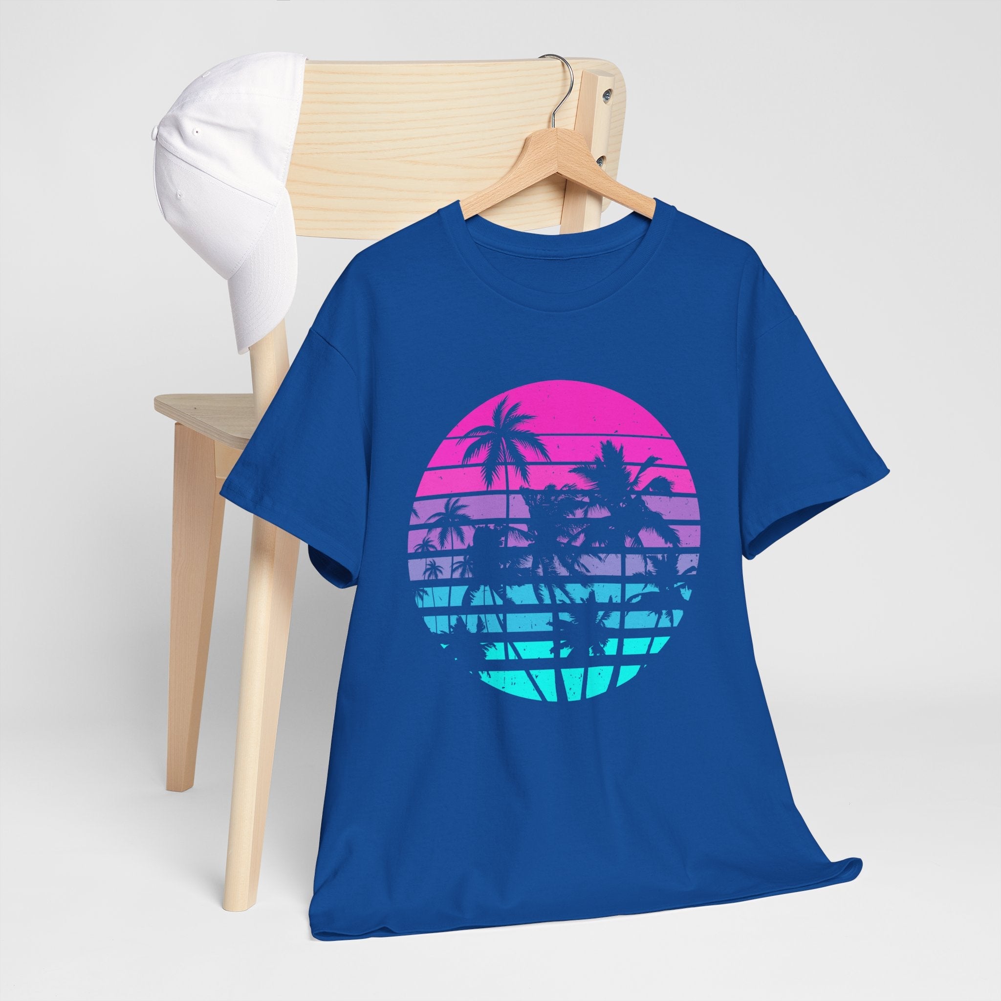 Sunset Palm 80s Retro Graphic T- Shirt Printify