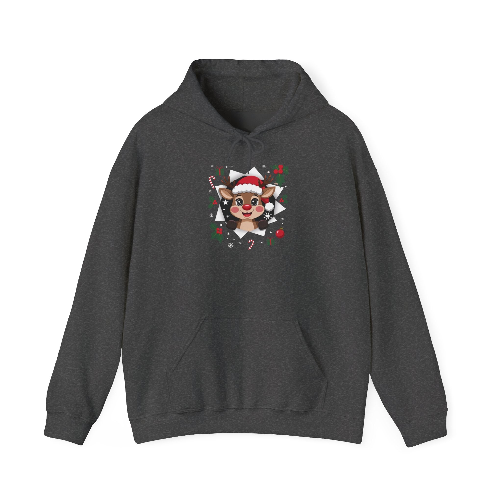 Funny Holiday Santa Reindeer Butt & Elf Face Hoodie Printify