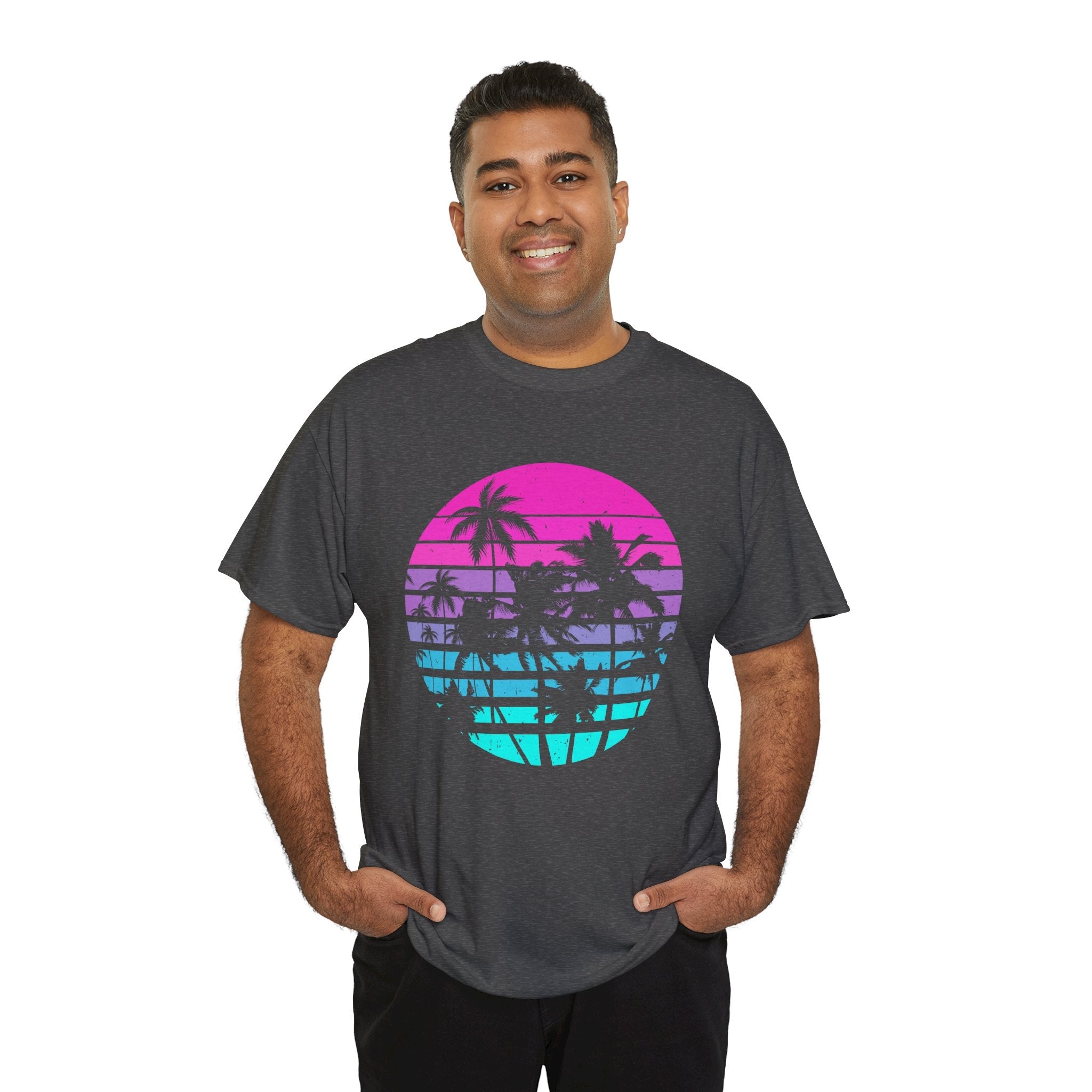 Sunset Palm 80s Retro Graphic T- Shirt Printify