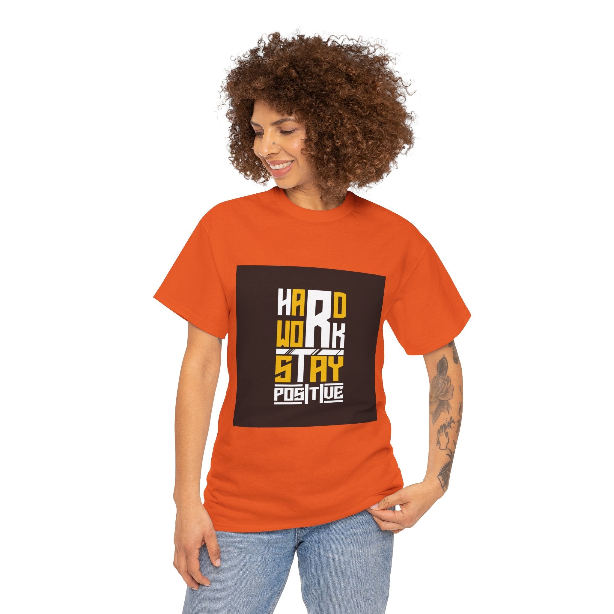 Hard Work Stay Positive Motivational T- Shirt Printify