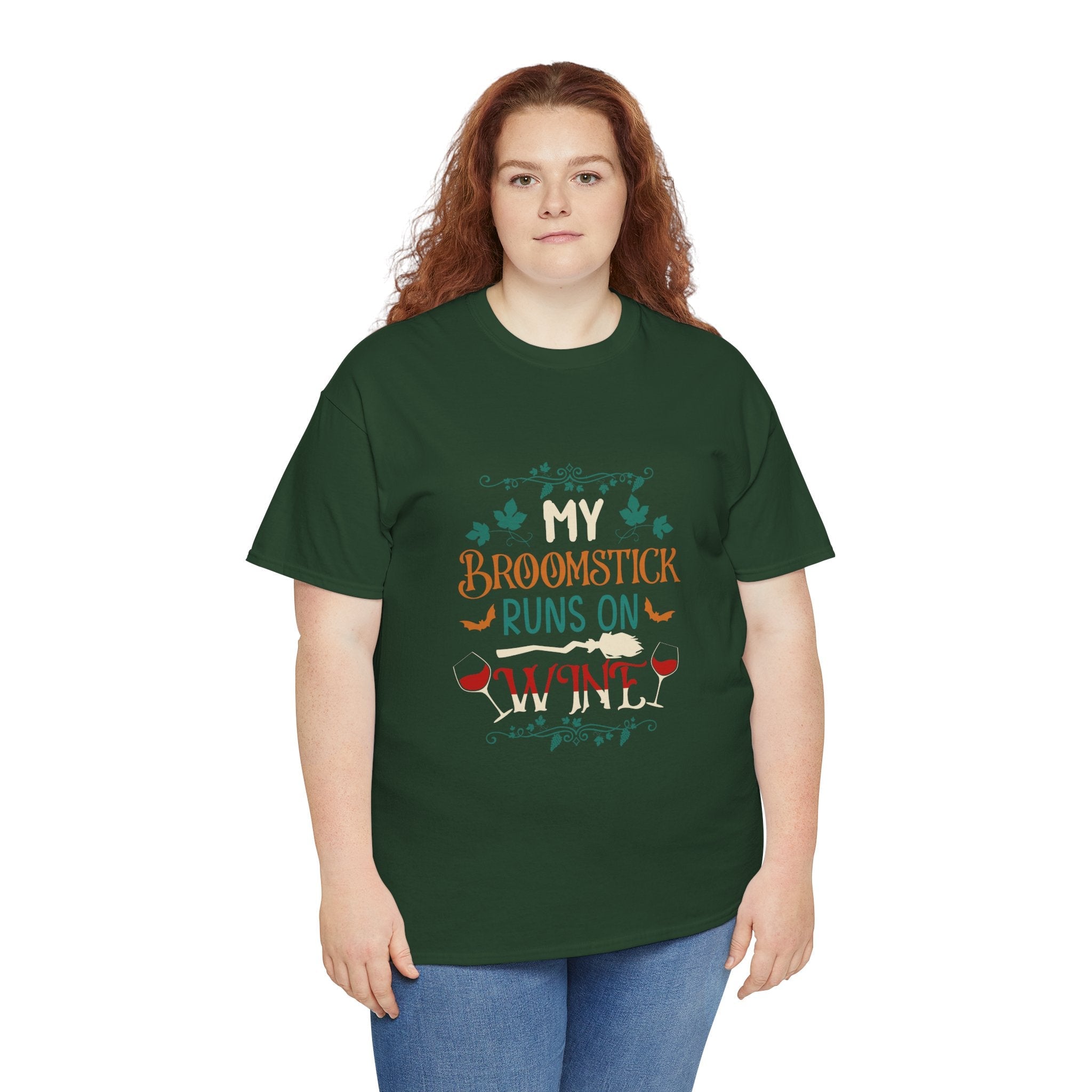 My Broomstick Runs on Wine Halloween T- Shirt Printify