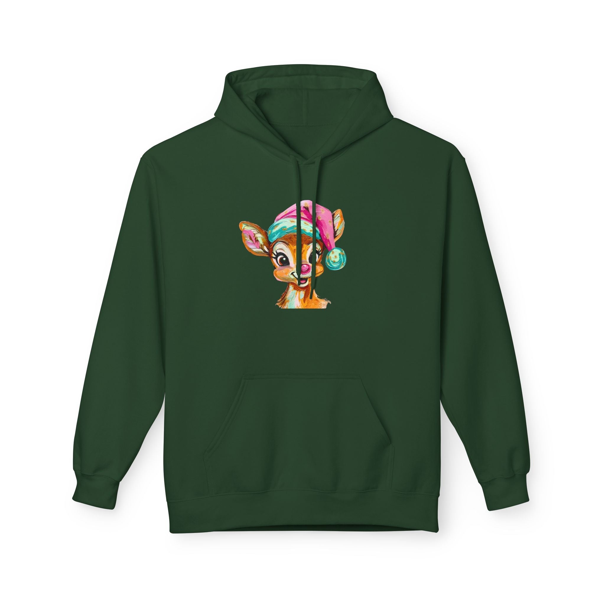 Festive Cute Reindeer Face Hoodie Printify