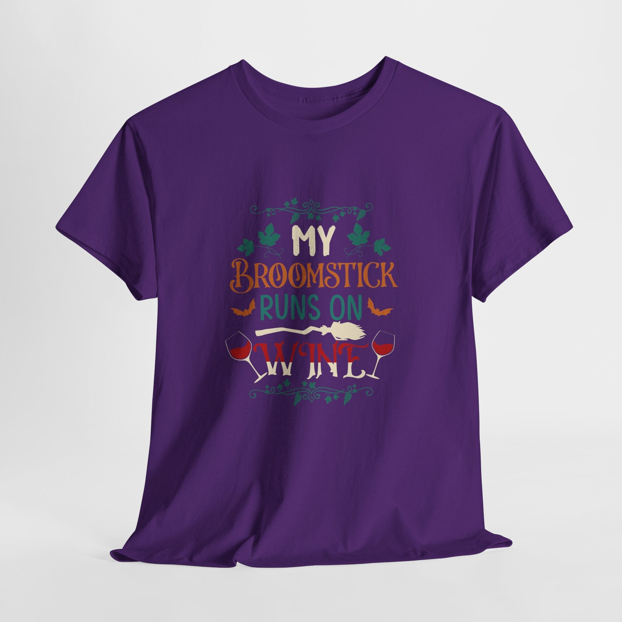 My Broomstick Runs on Wine Halloween T- Shirt Printify